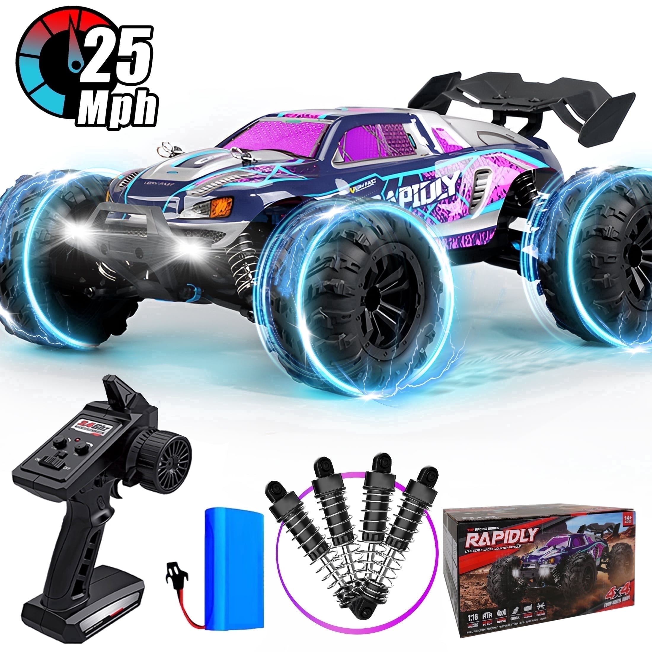 Tcovle High Speed RC Car, 1:16 Scale 25+MPH Remote Control Monster Truck, 4WD Electric Vehicle Hobby Toy for Kids Adults