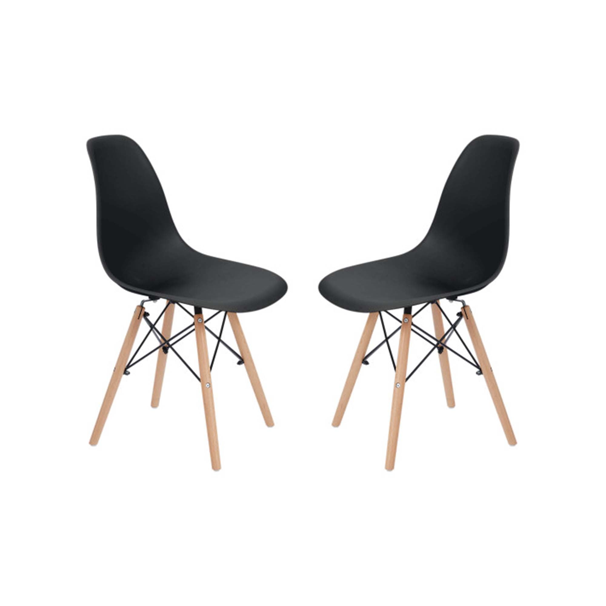 Teamson Home Allan Plastic Side Dining Chair with Wooden Legs Set of 2, Black