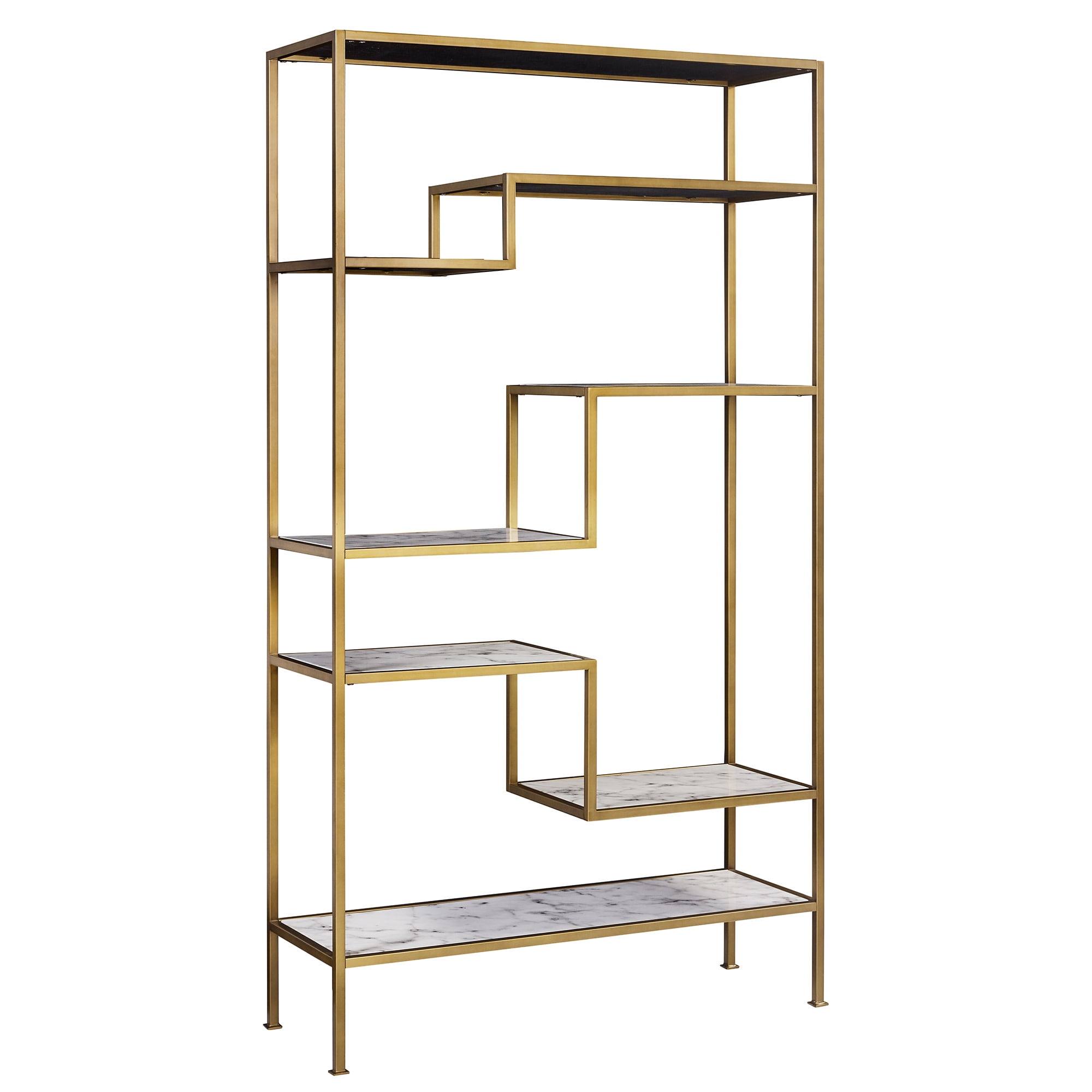 Teamson Home Marmo Large 5 Tier Open Shelf Display Bookcase With Faux Marble Top Brass Finish For Living Room Home and Office