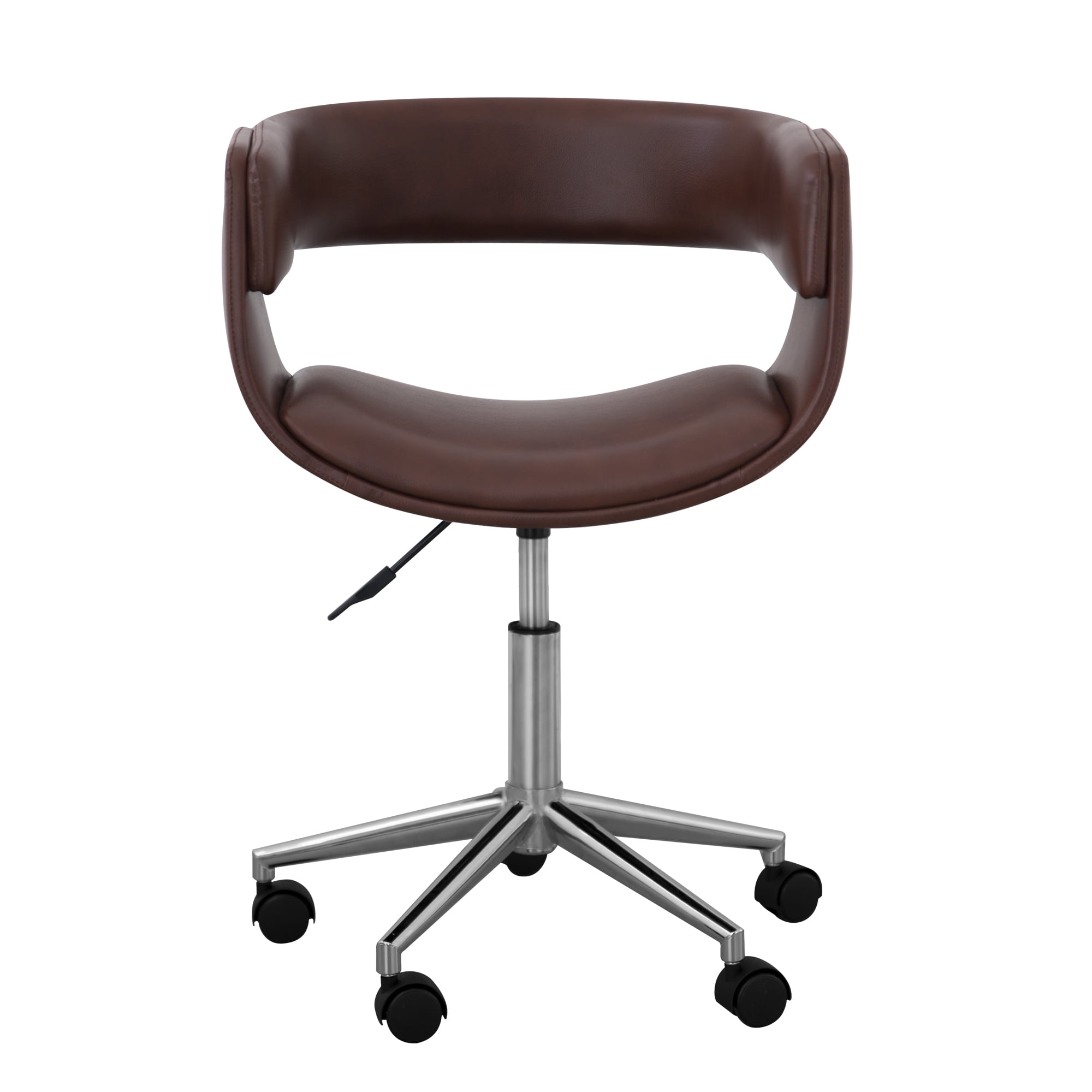 Teamson Home Modern PU Leather Office Chair with Adjustable Ergonomic Seat, Swivel Base, Brown/Chrome