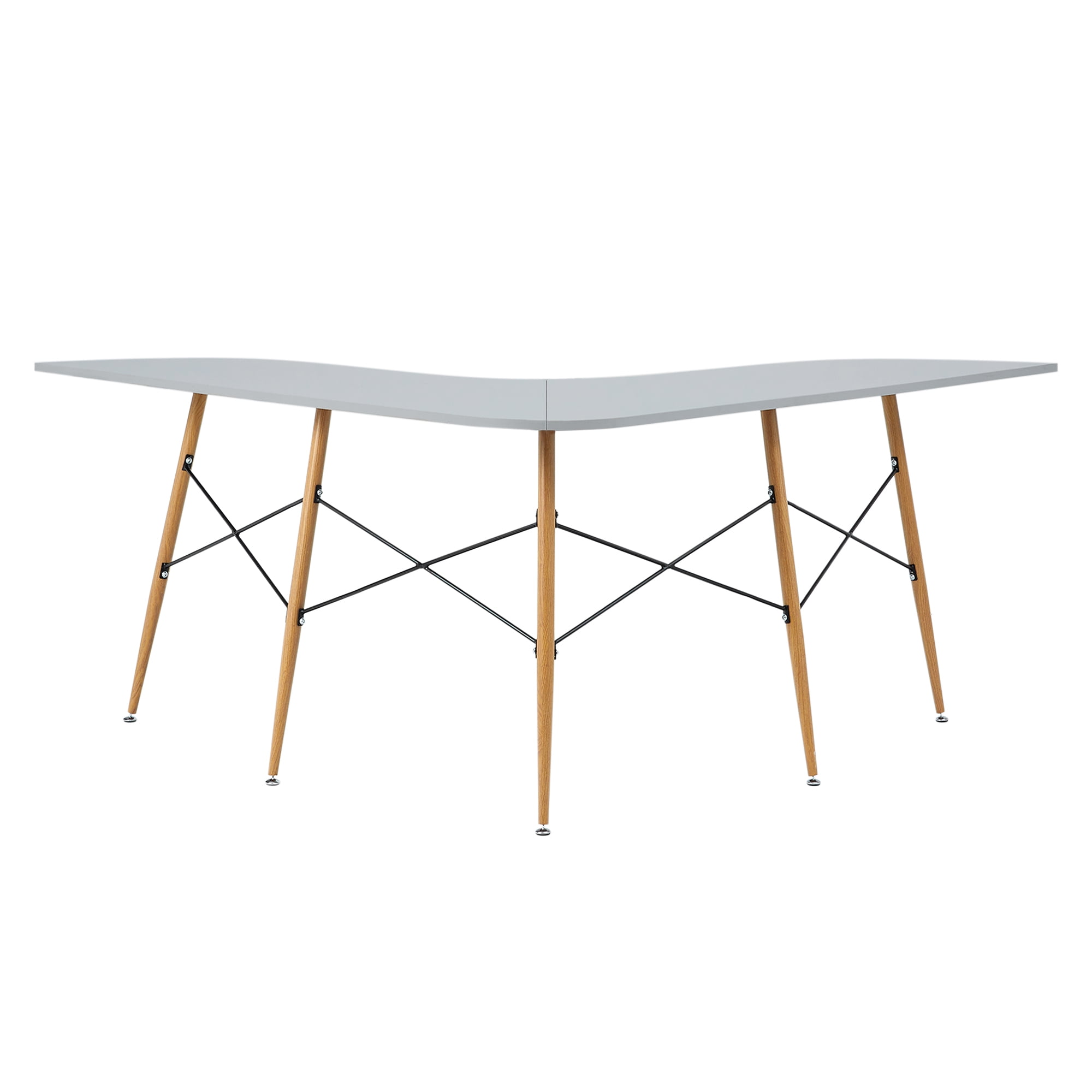 Teamson Home Roberto L-Shaped Corner Desk with Wood and Metal Details, Light Gray