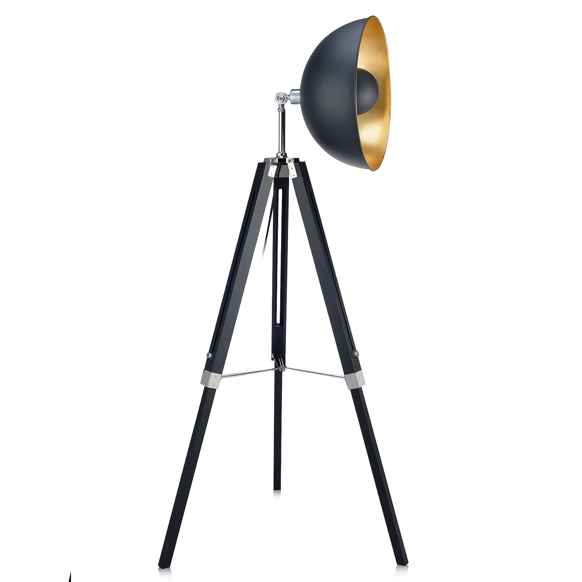 Teamson Home Tripod Floor Lamp Industrial Metal Dish Shade Black Fascino VN-L00019A