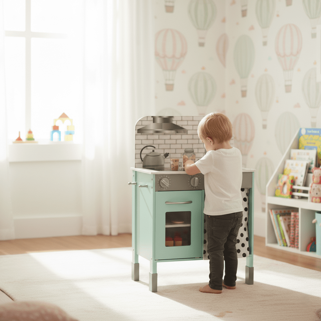 Teamson Kids Little Chef Philly Adjustable Retro Play Kitchen, Oven, Sink, Mint