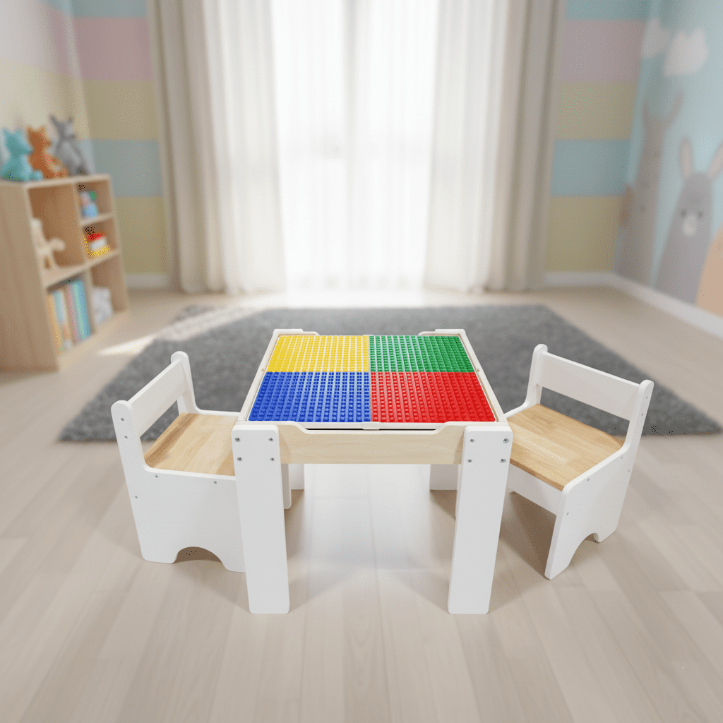 Teamson Kids Multi-Activity Table with Reversible Tabletop & Chairs Set
