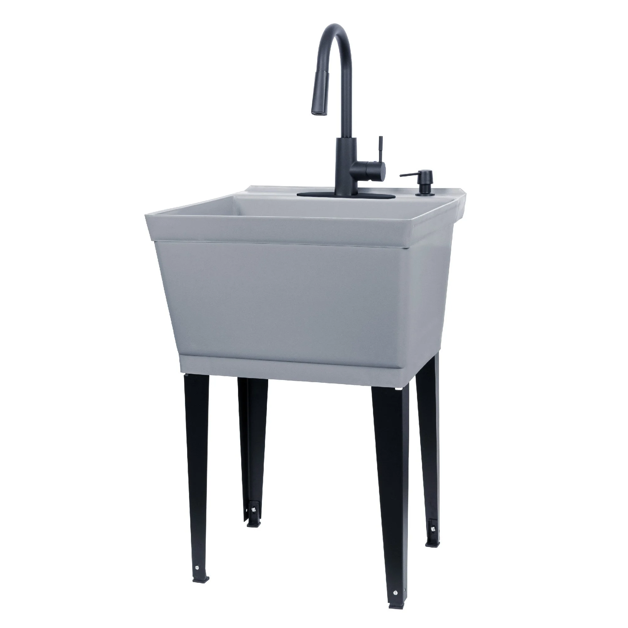 Tehila Grey 19 Gallon Utility Sink with Black High-Arc Faucet