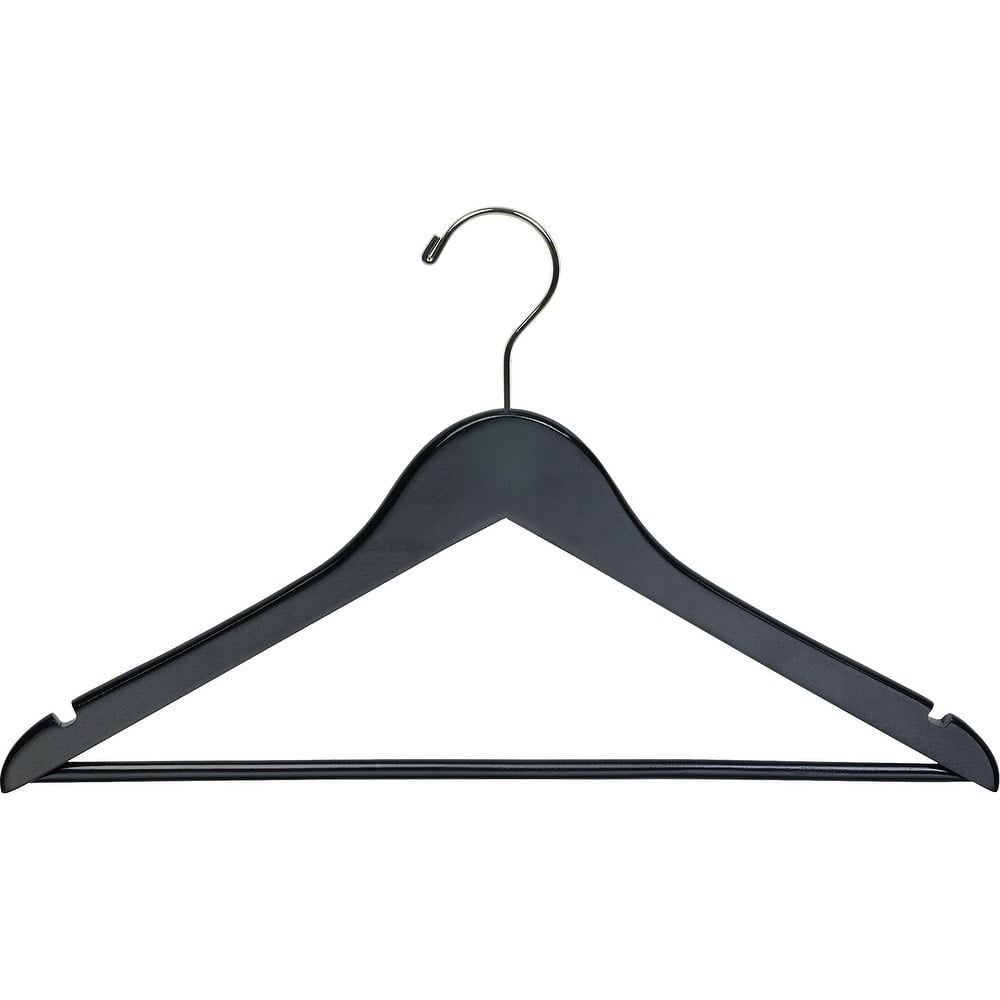 The Great American Hanger Company Black Wooden Suit Hangers with Solid Wood Pant Bar, Flat Hangers with Notches and Swivel Hook Box of 50