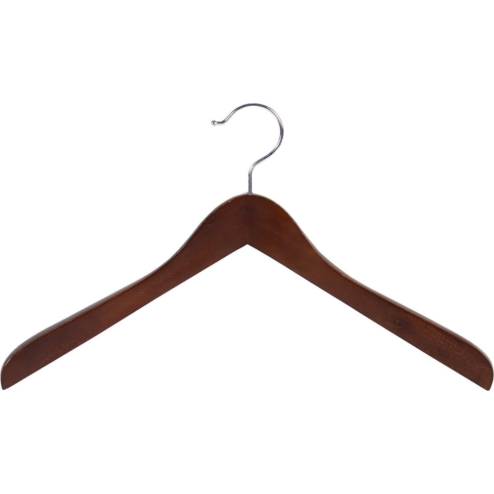 The Great American Hanger Company Concave Wooden Top Hanger with Walnut Finish, Thick Curved Coat Hangers with Chrome Swivel Hook for Jackets or Fine