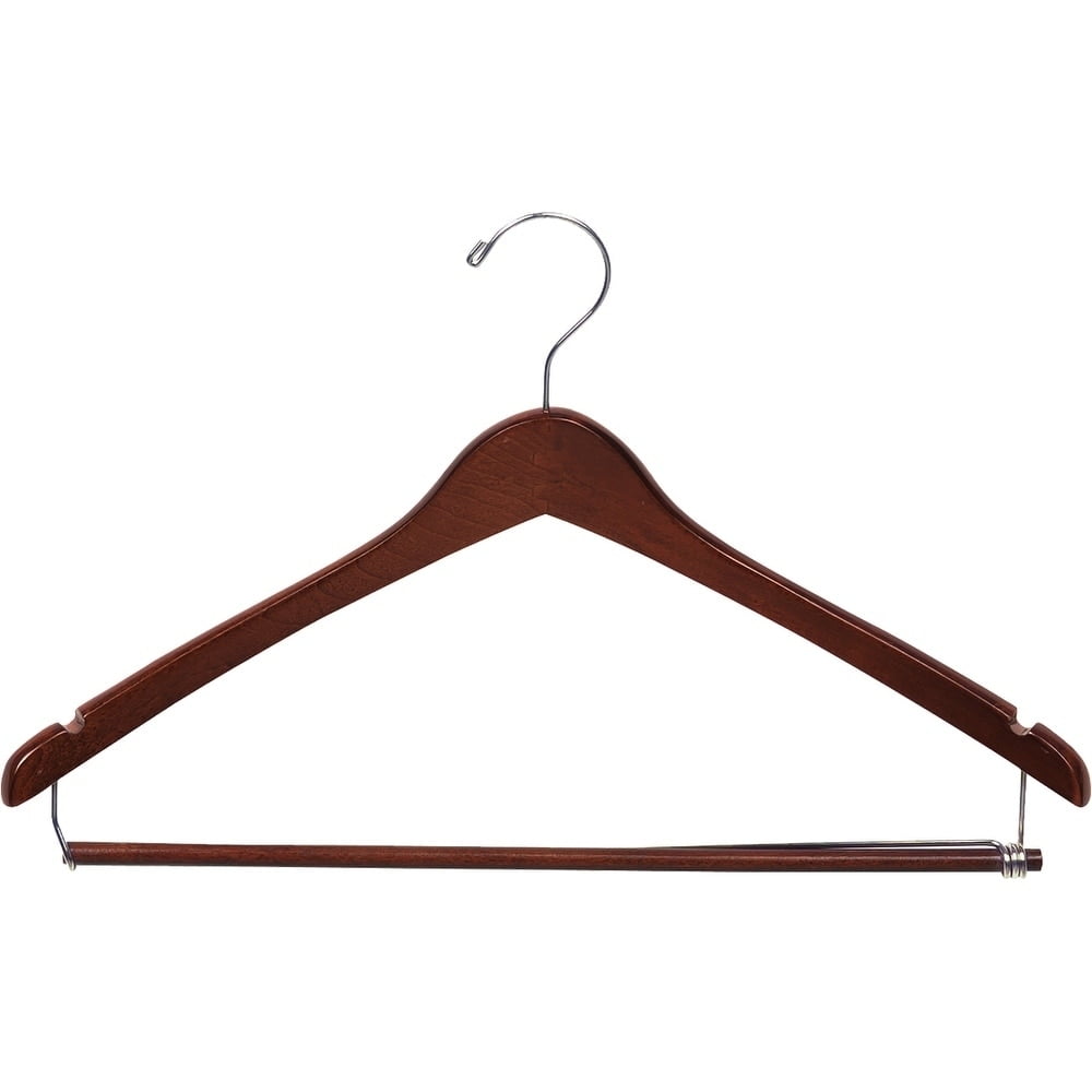 The Great American Hanger Company Curved Wooden Suit Hanger with Walnut Finish & Locking Pant Bar, 1/2 Inch Thick Hangers with Polished Chrome Swivel