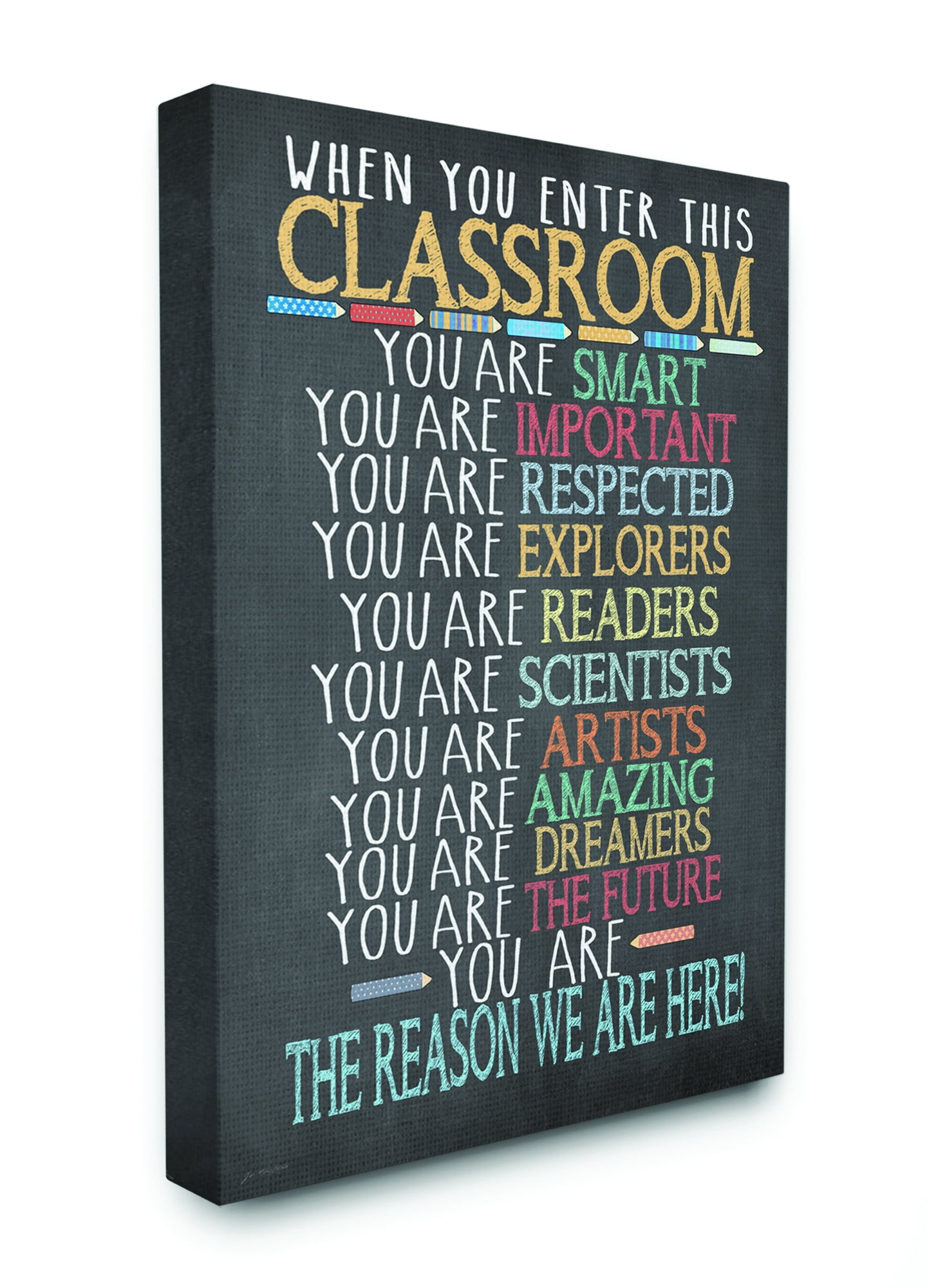 The Kids Room by Stupell Classroom Rules Rainbow Chalk Canvas Wall Art by Jo Moulton