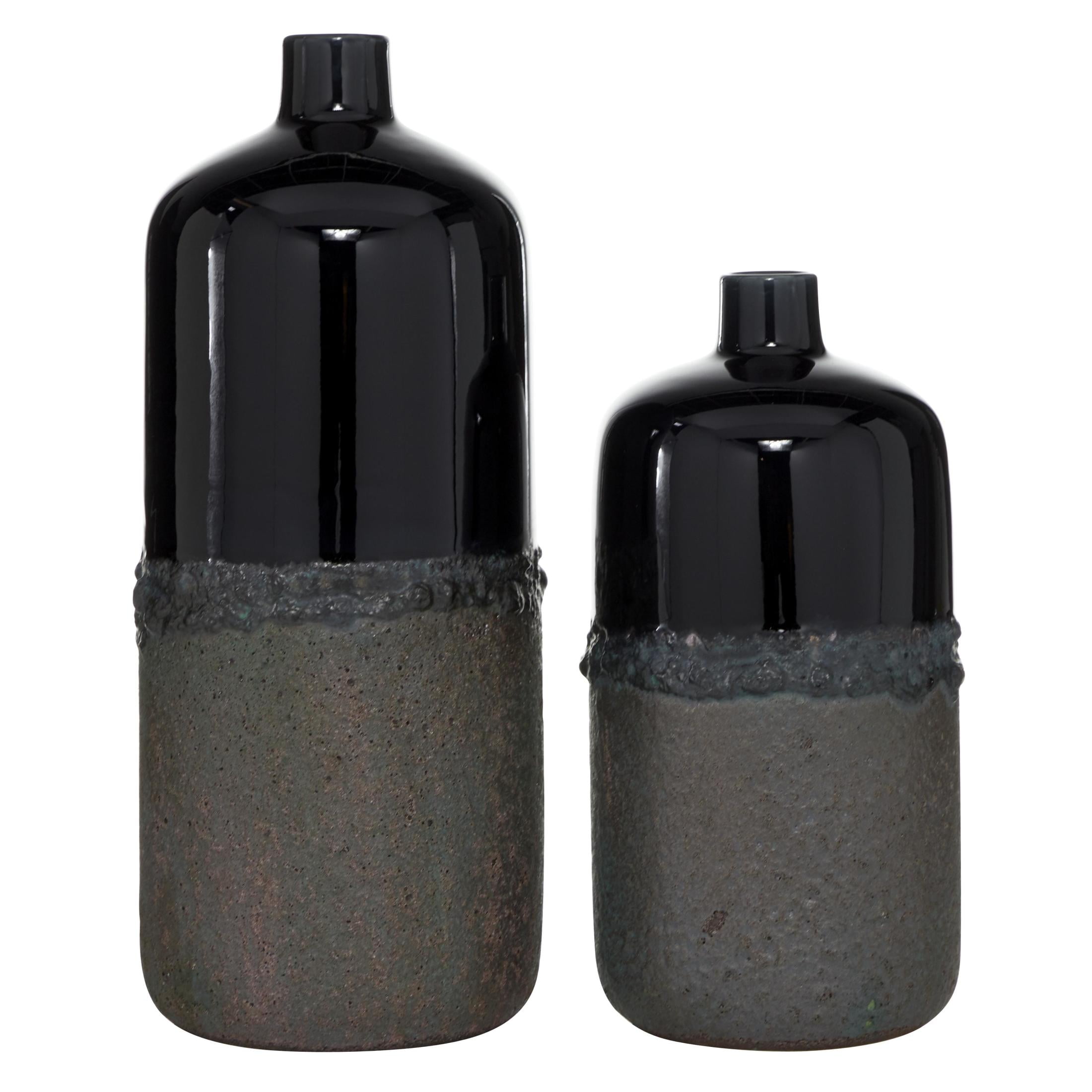 DecMode 19", 15"H Black Ceramic Vase, Set of 2