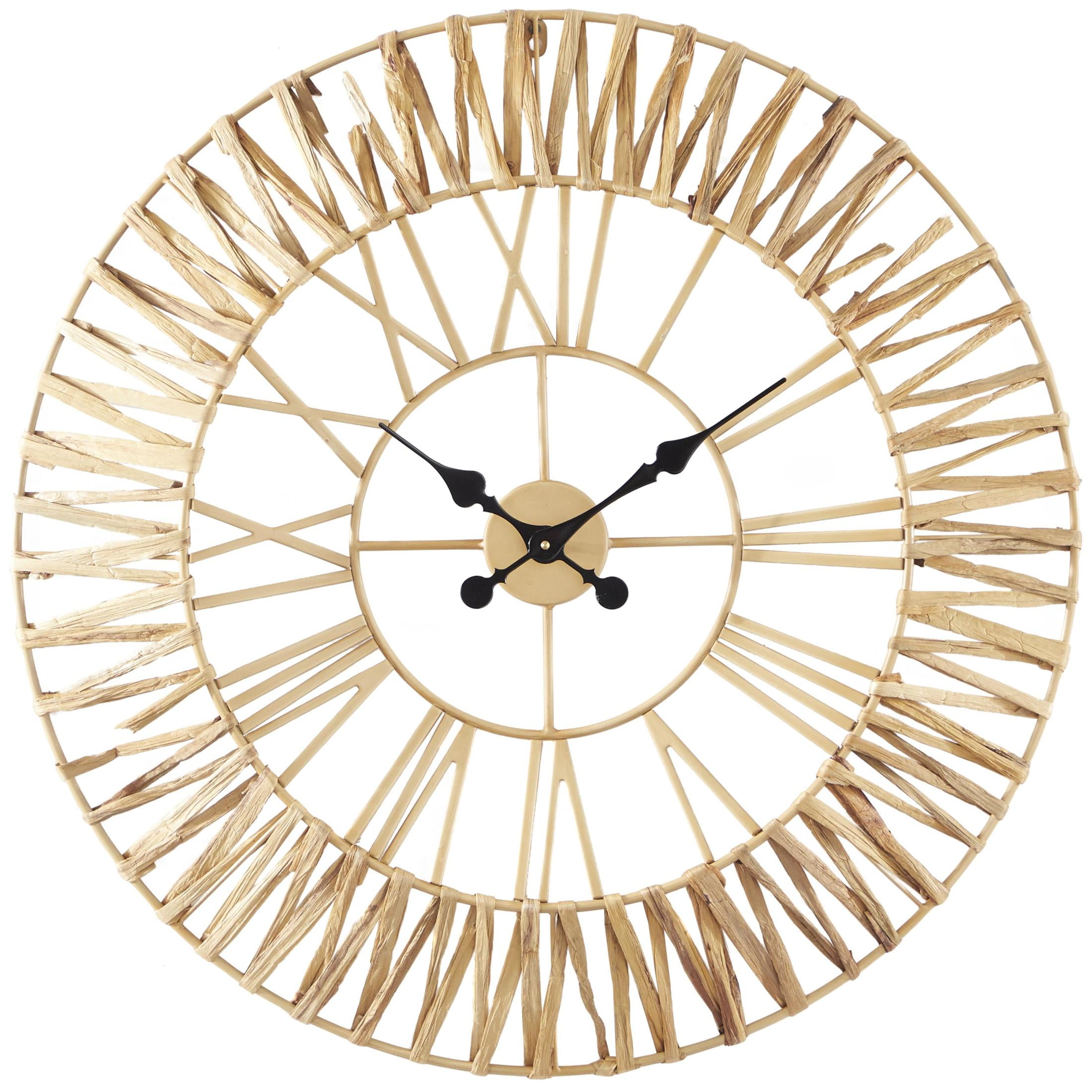 DecMode 31" Brown Seagrass Woven Wall Clock with Gold Metal Frame