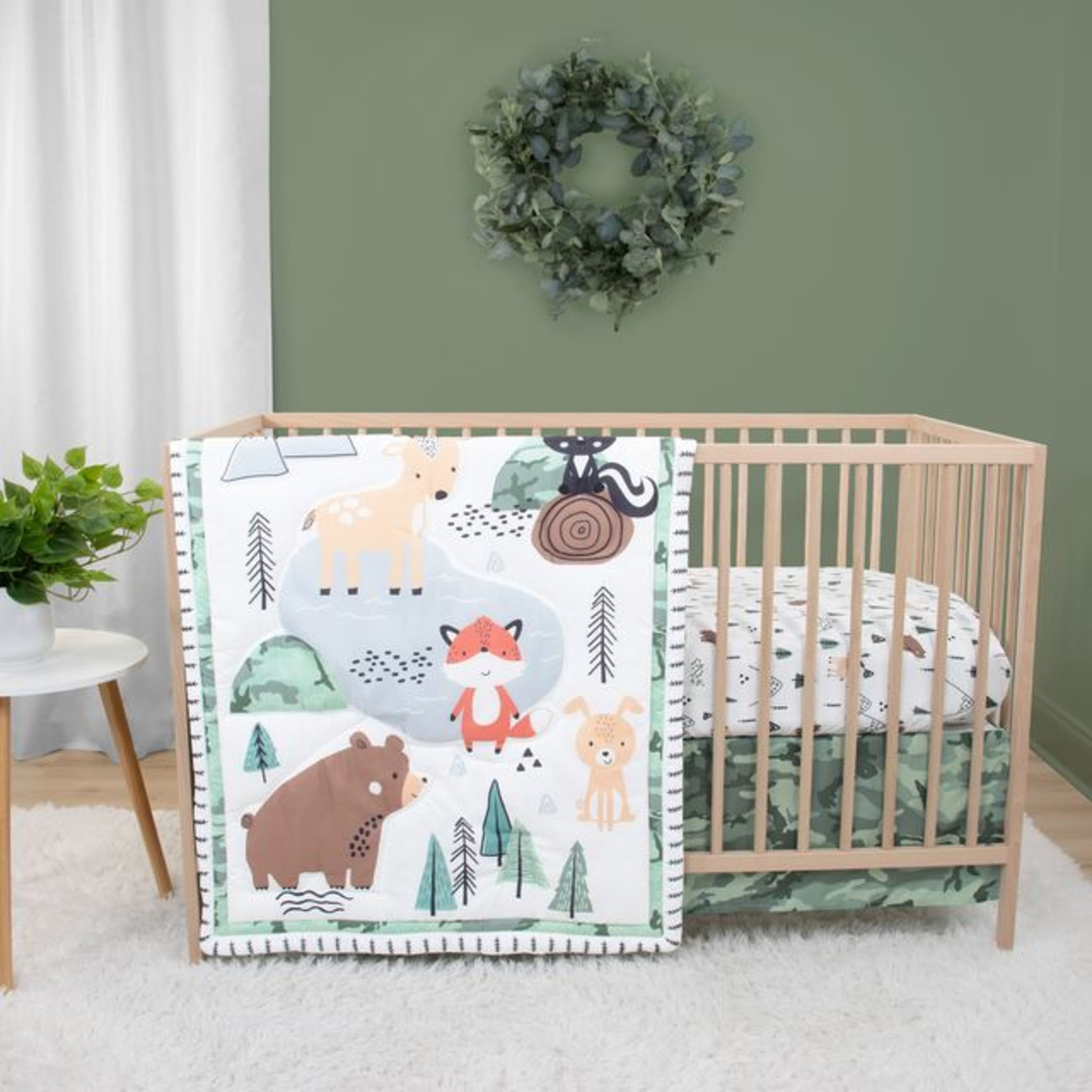 The Peanutshell Woodland Camo Crib Bedding Set for Baby Boys, 3 Piece Nursery Bed Set, Crib Comforter, Fitted Sheet, Crib Skirt