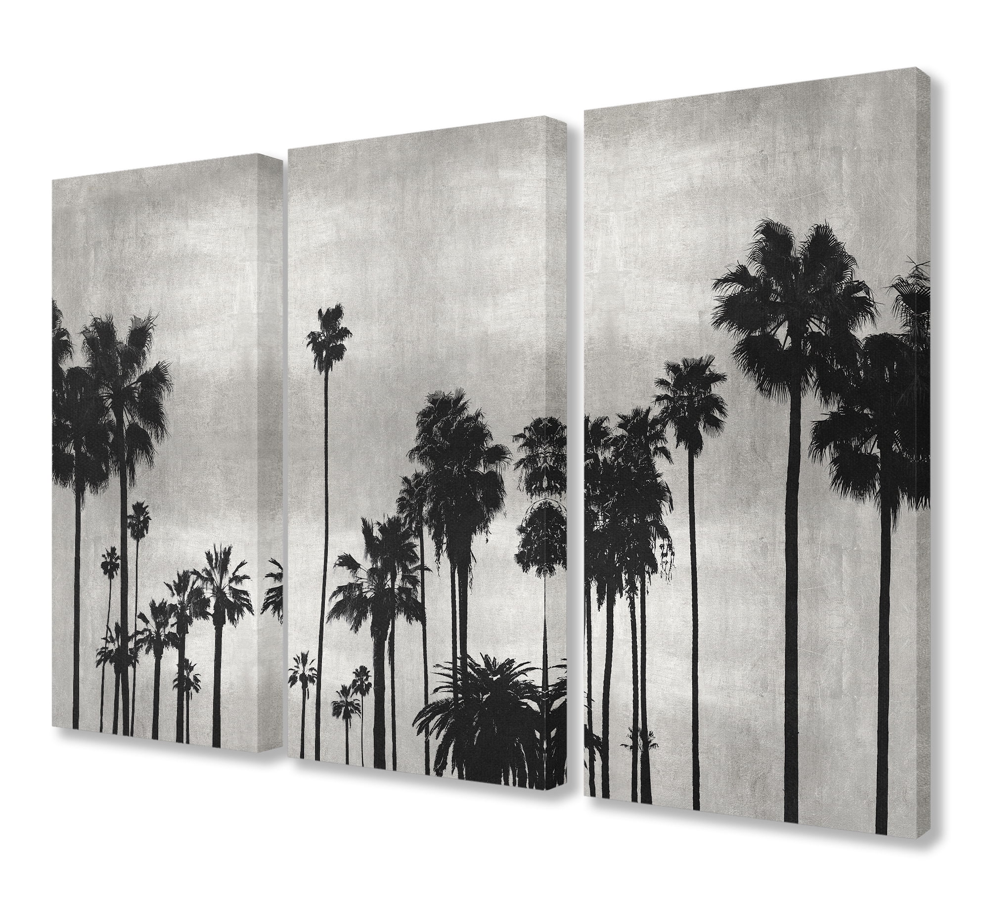 The Stupell Home Decor Collection Black and White Photography Palm Tree Silhouette Scene Triptych Stretched Canvas Wall Art Set, 16 x 1.5 x 24