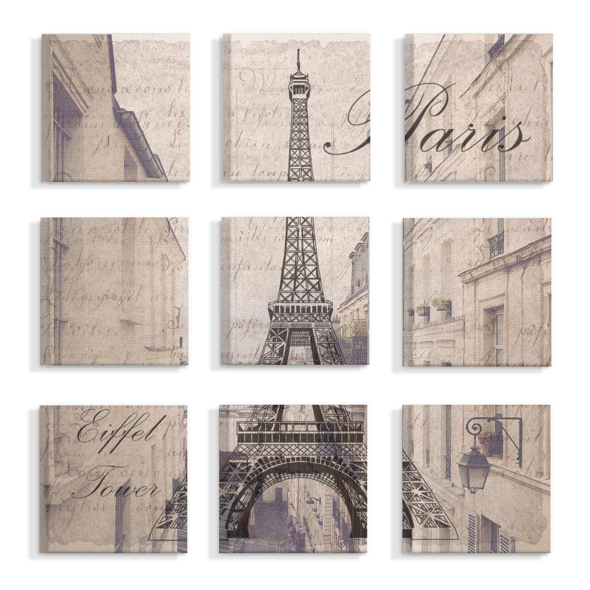 The Stupell Home Decor Collection Vintage Postcard Eiffel Tower Wall Art Set