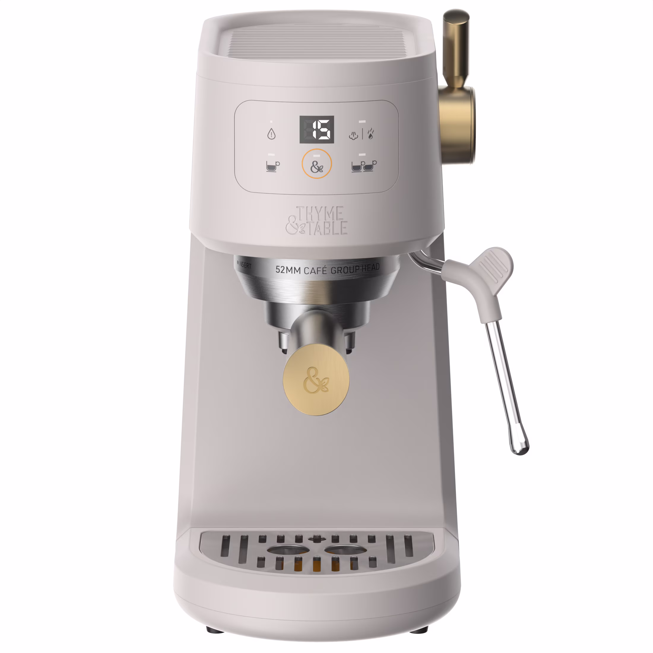 Thyme & Table Barista Mini Espresso Machine with 15-Bar Pressure and Steam Wand, Sand White