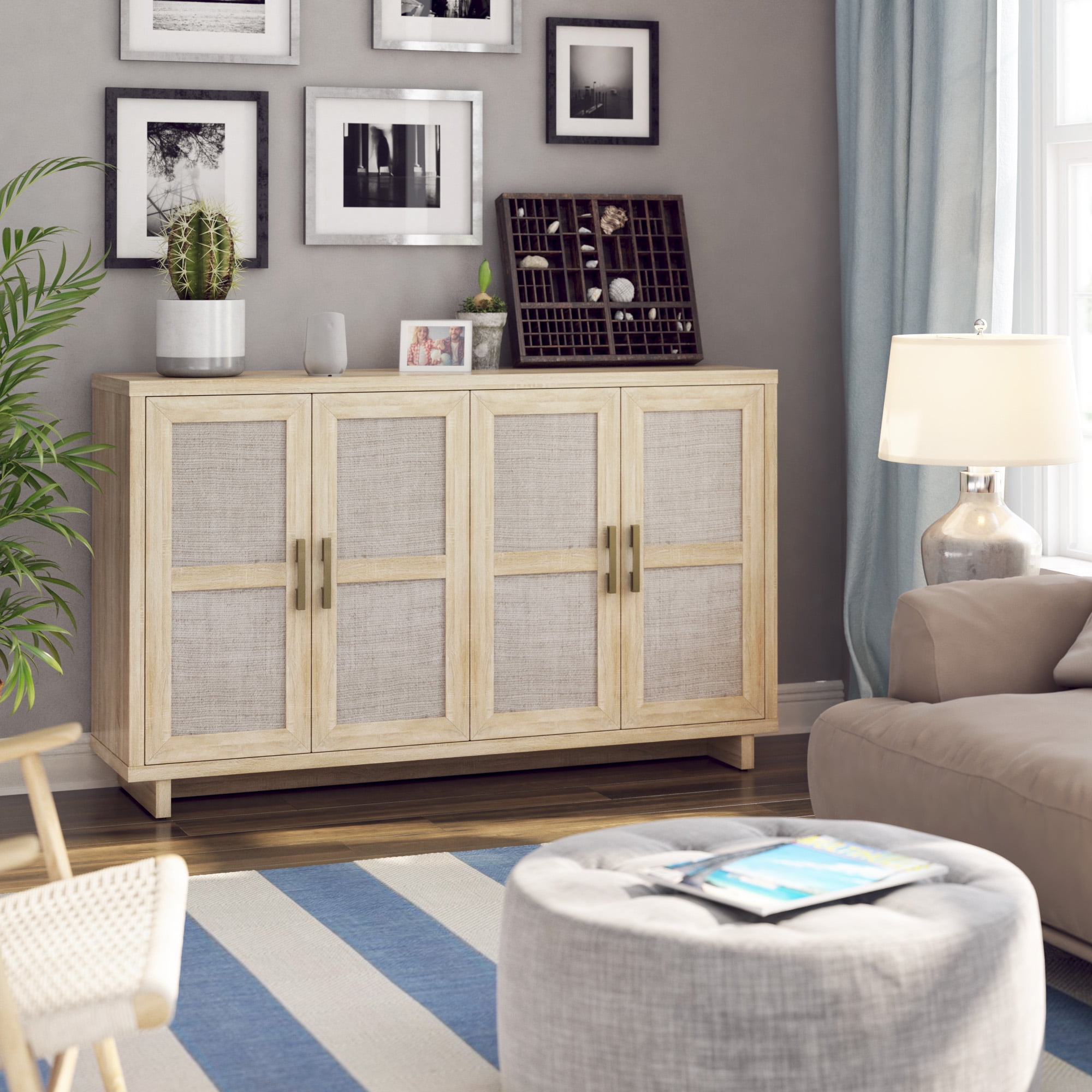 Twin Star Home Coastal Sideboard with Linen Inspired Accents