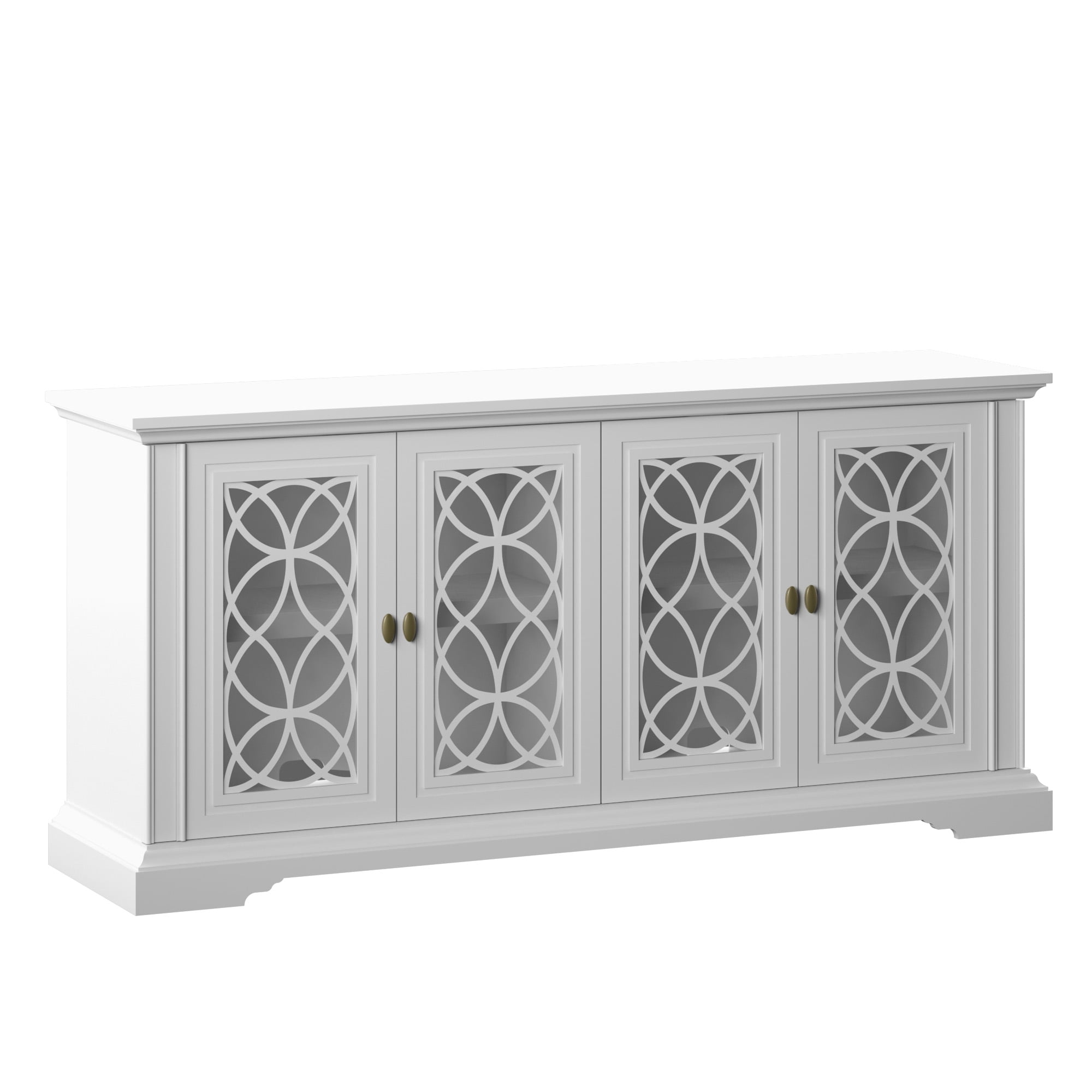 Twin Star Home Sideboard with Tempered Glass Panels in White