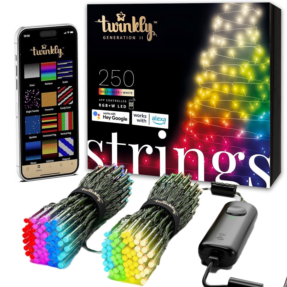 Twinkly App-Controlled 65.6ft Smart String LED Lights with 250 RGB LEDs - WiFi & Bluetooth Connectivity, Sync with Music, Indoor/Outdoor Use (IP44), Compatible with Google Assistant & Amazon Alexa