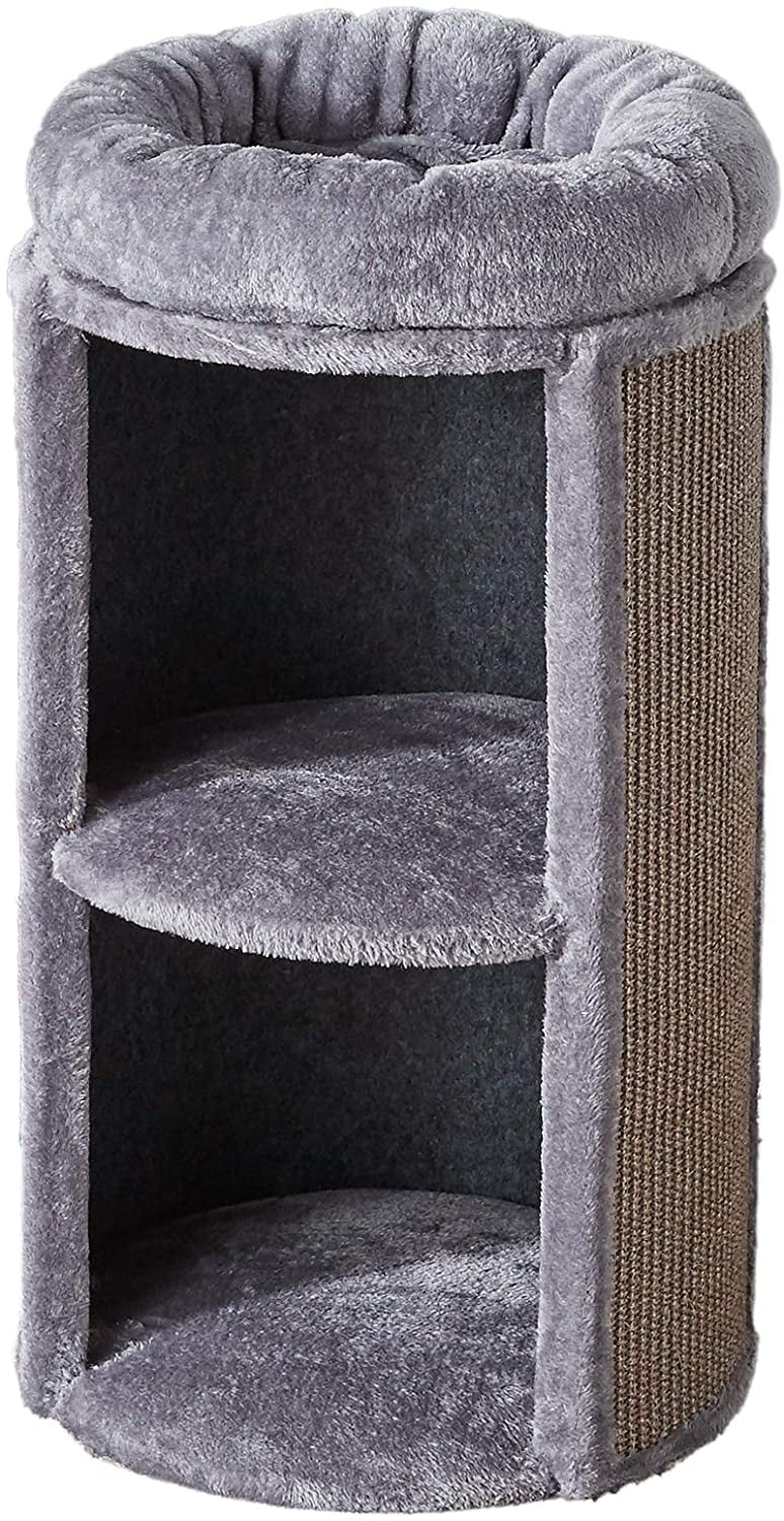 Two by Two Juniper Two-Level 25.5-inch Column Style Cat Condo, Bed and Scratch Pad