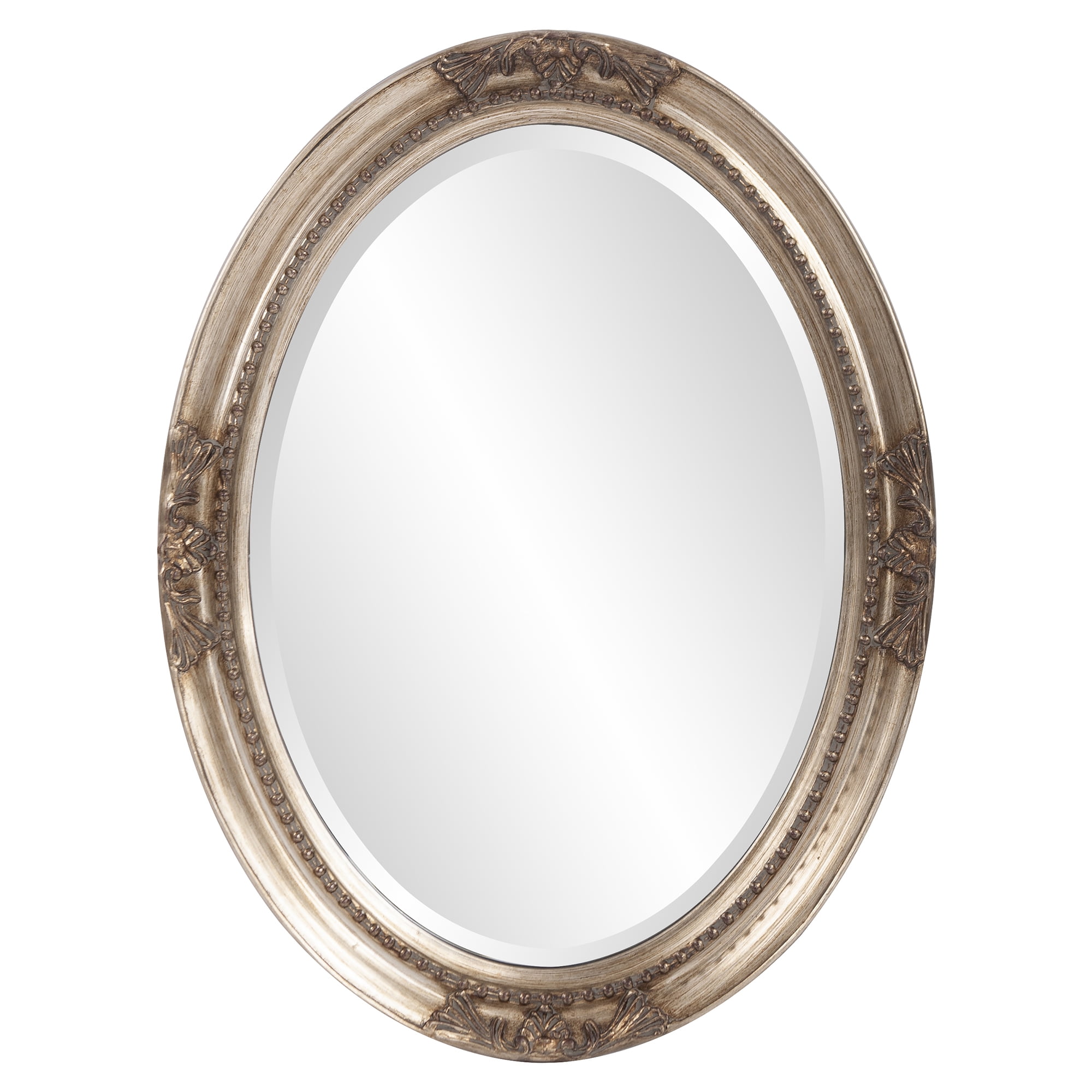 Tyler Dillon Beveled Oval Wall Mirror with Beaded Textured Wood Frame 33"H x 25"W