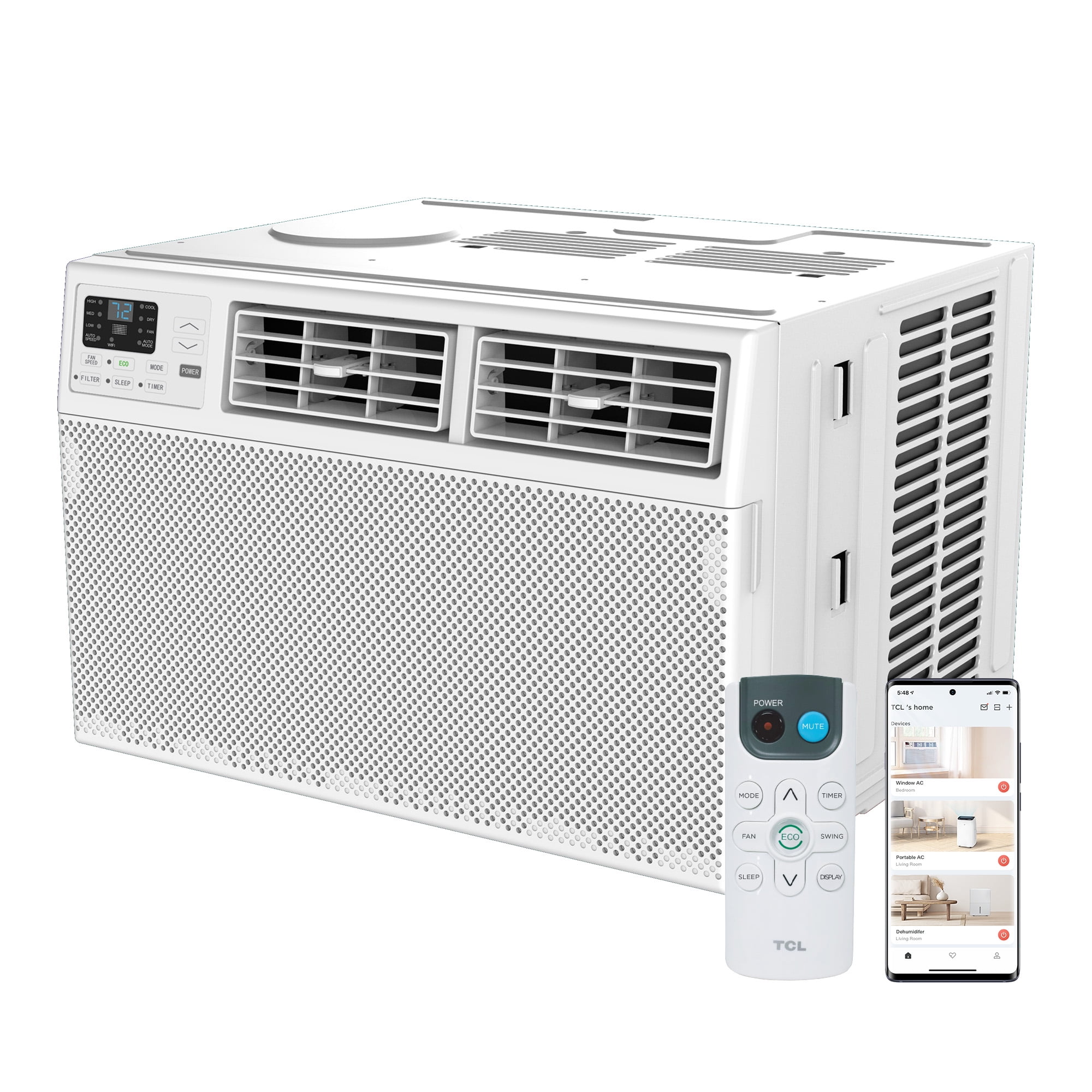 TCL 8,000 BTU Smart Window Air Conditioner, Fan & Dehumidifier (White) - 350 Sq Ft, 3-in-1 Design, Remote Control, Quiet Cooling, Alexa/Google Assistant Compatible - W8W92-4