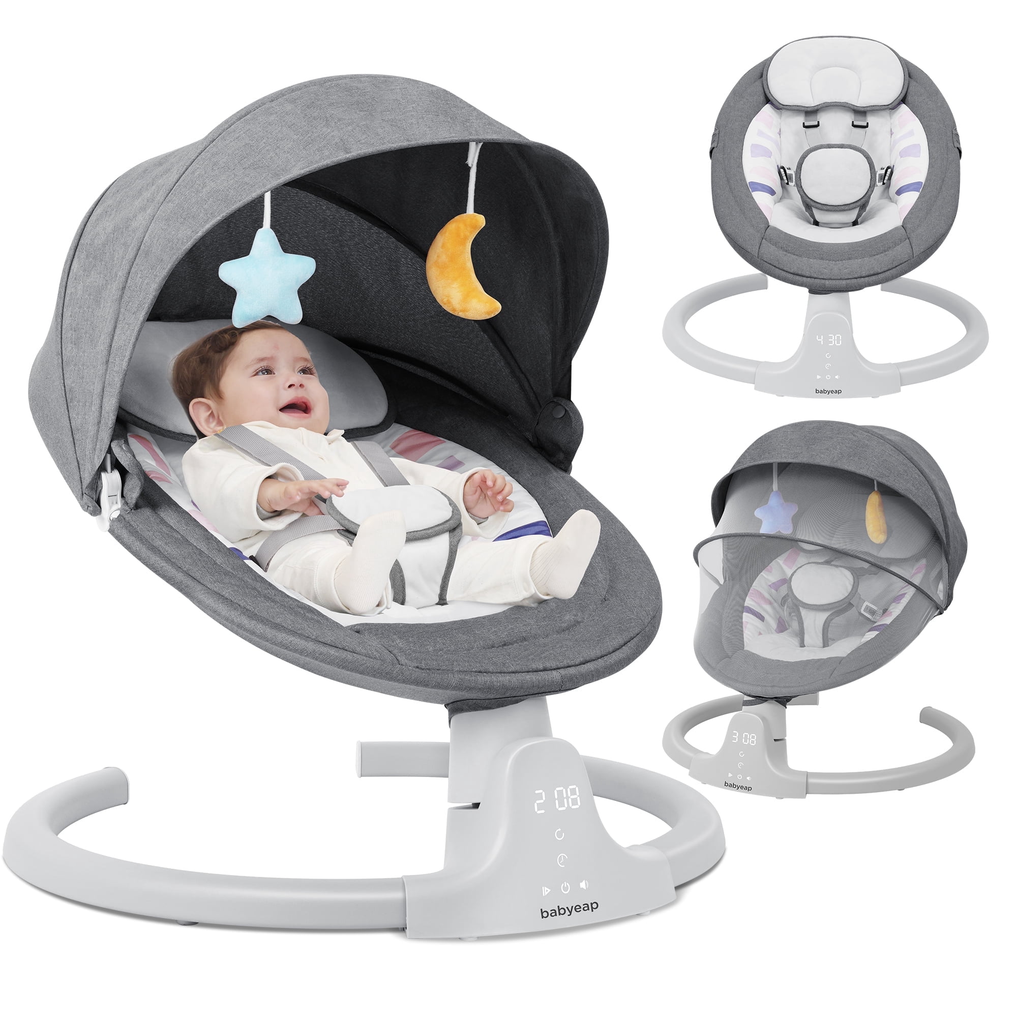 Babyeap Baby Swing for Infants - APP Remote Bluetooth Control, 5 Speed Settings, 10 Lullabies, Gray