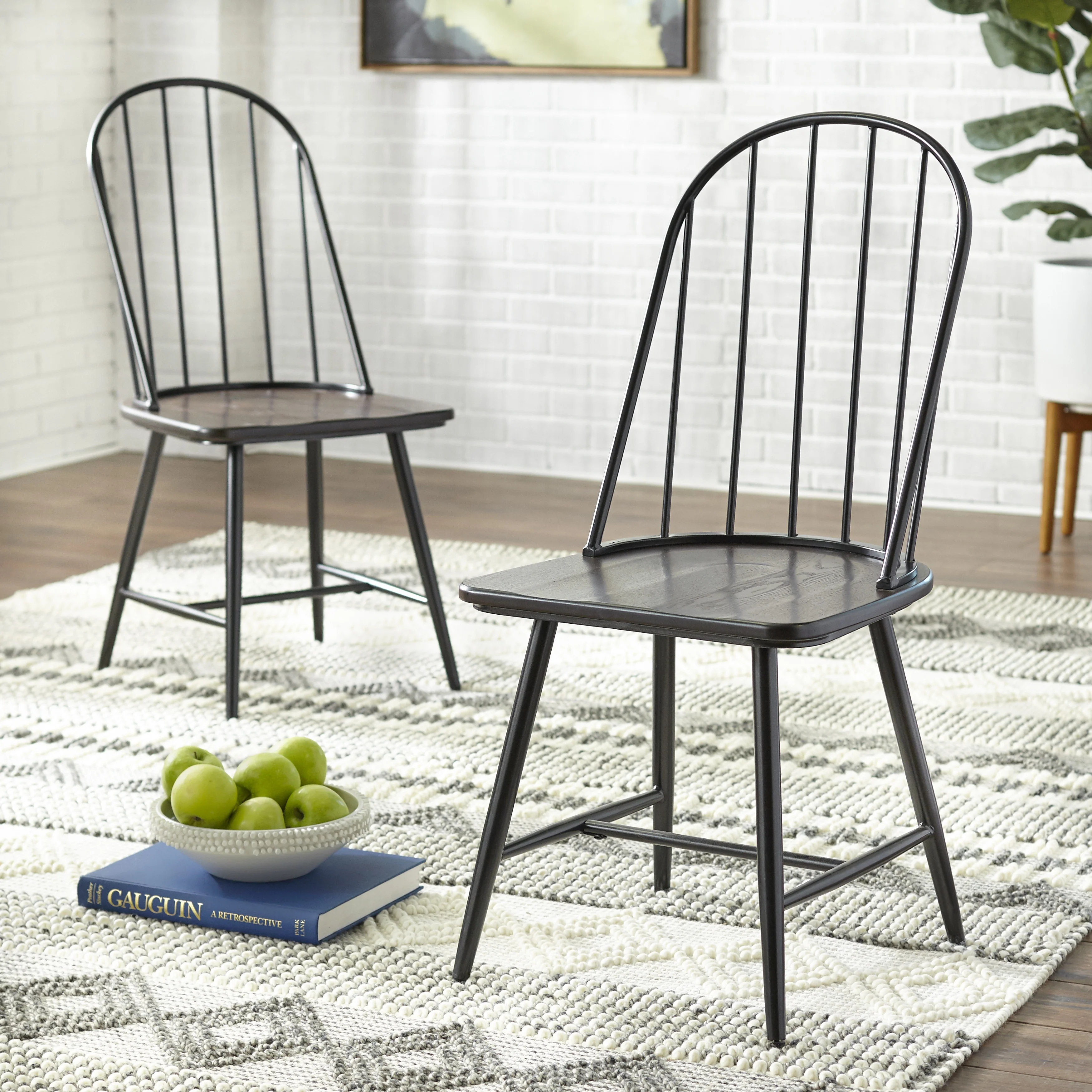 TMS Windsor Back Indoor Wood & Metal Dining Chair, Set of 2, Black/Espresso