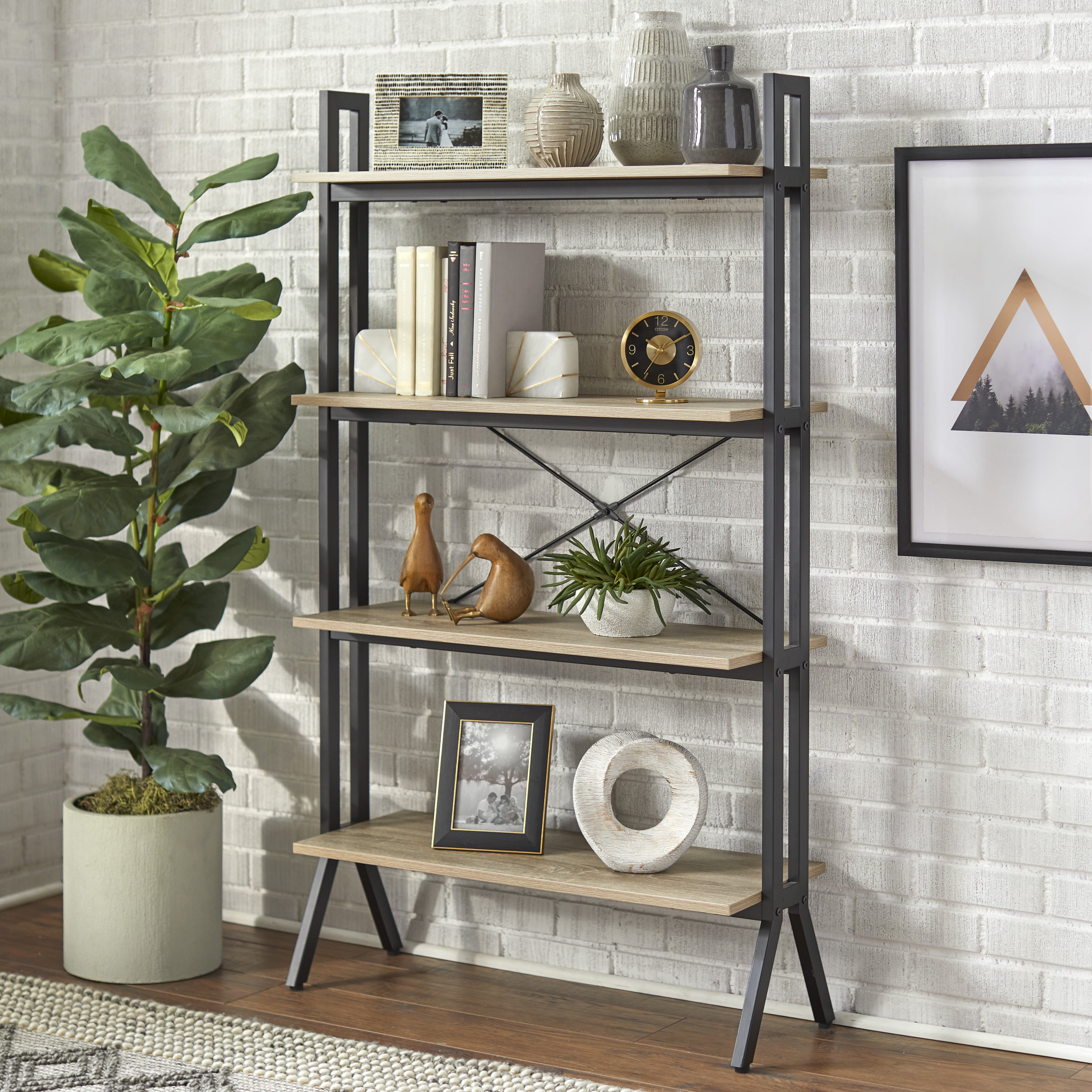 TMS Connection 4-Tier Bookshelf, Natural