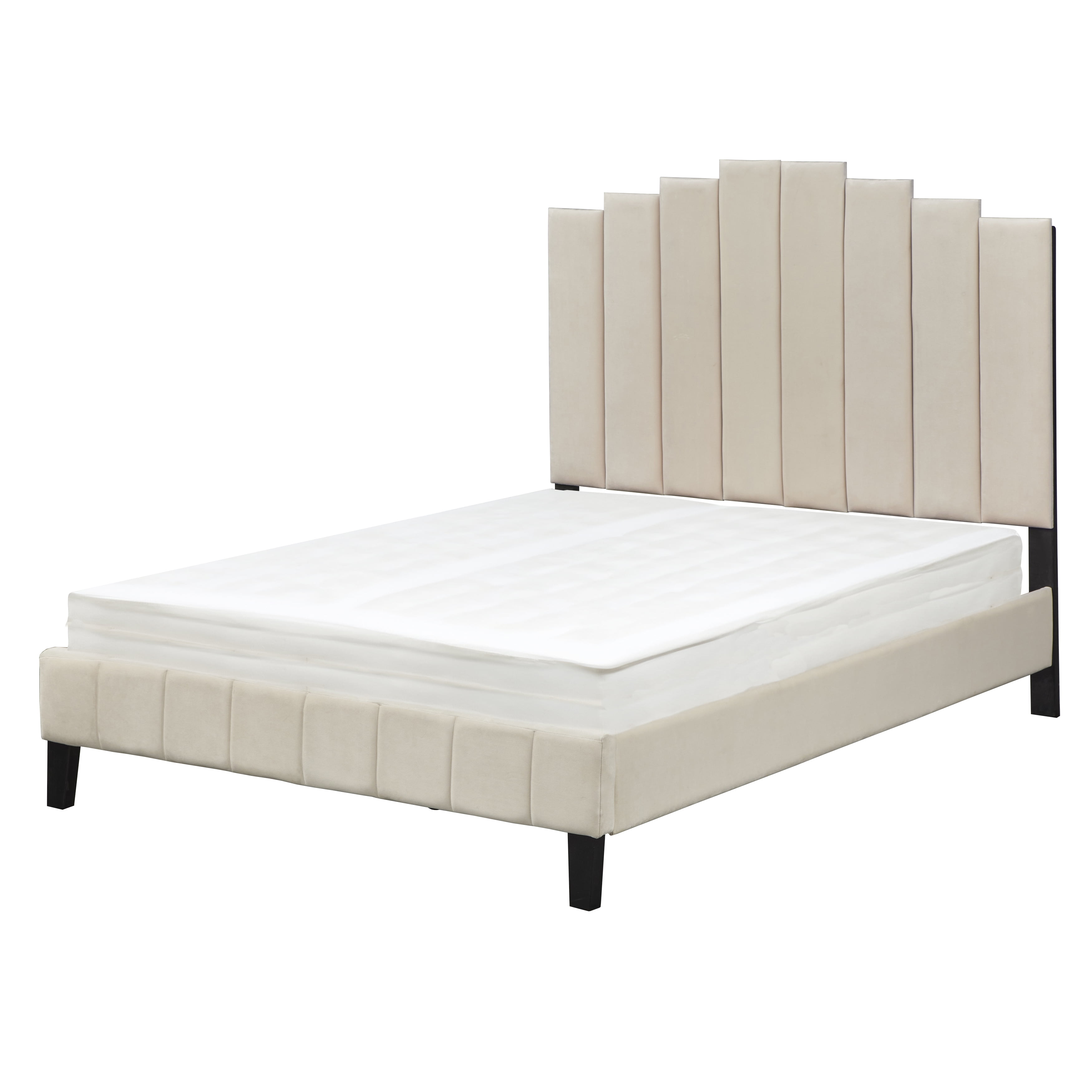 TMS Deco Modern Queen Velvet Panel Bed, Cream