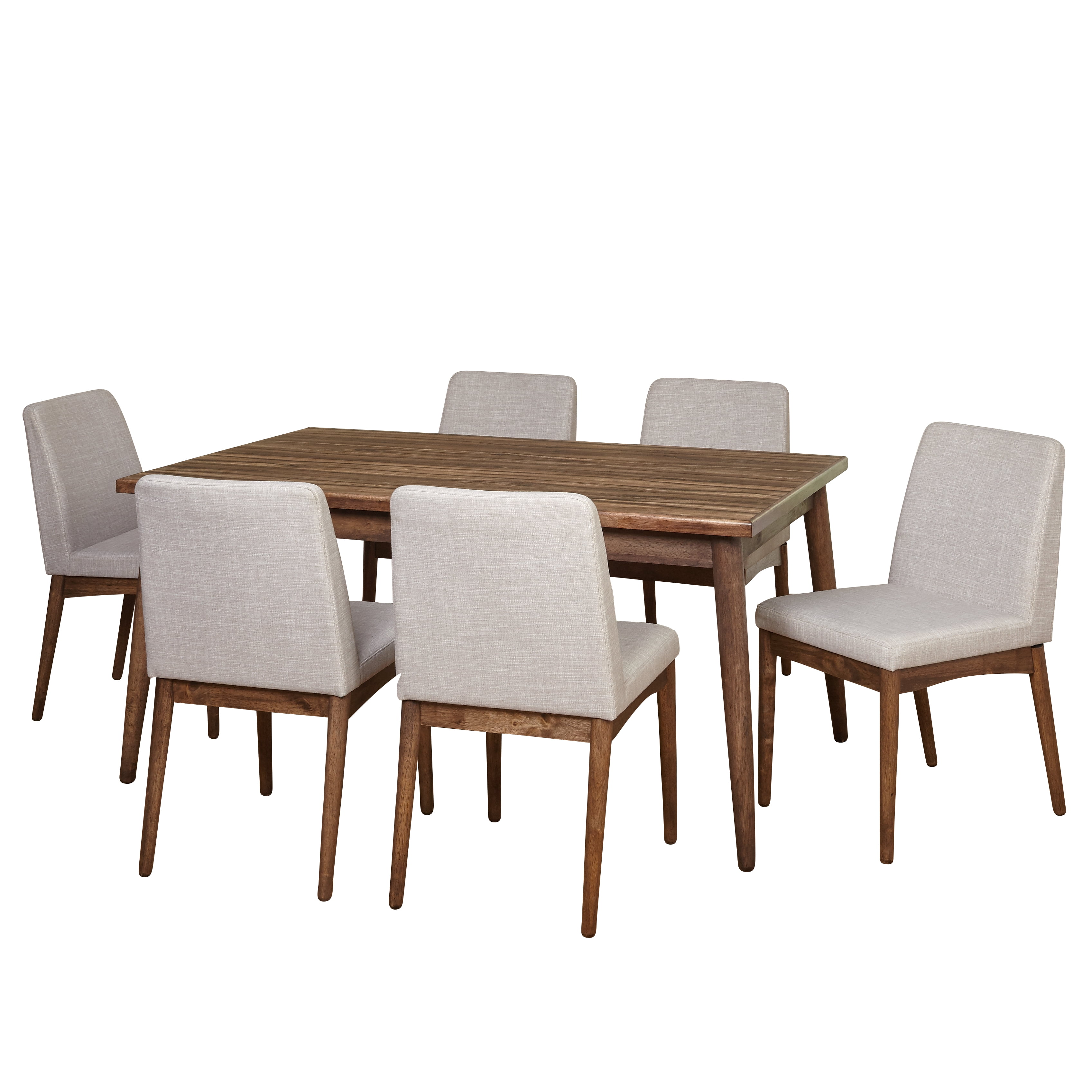 TMS Element 7-Piece Indoor Dining Set, Includes Table and Chairs, Walnut/Gray