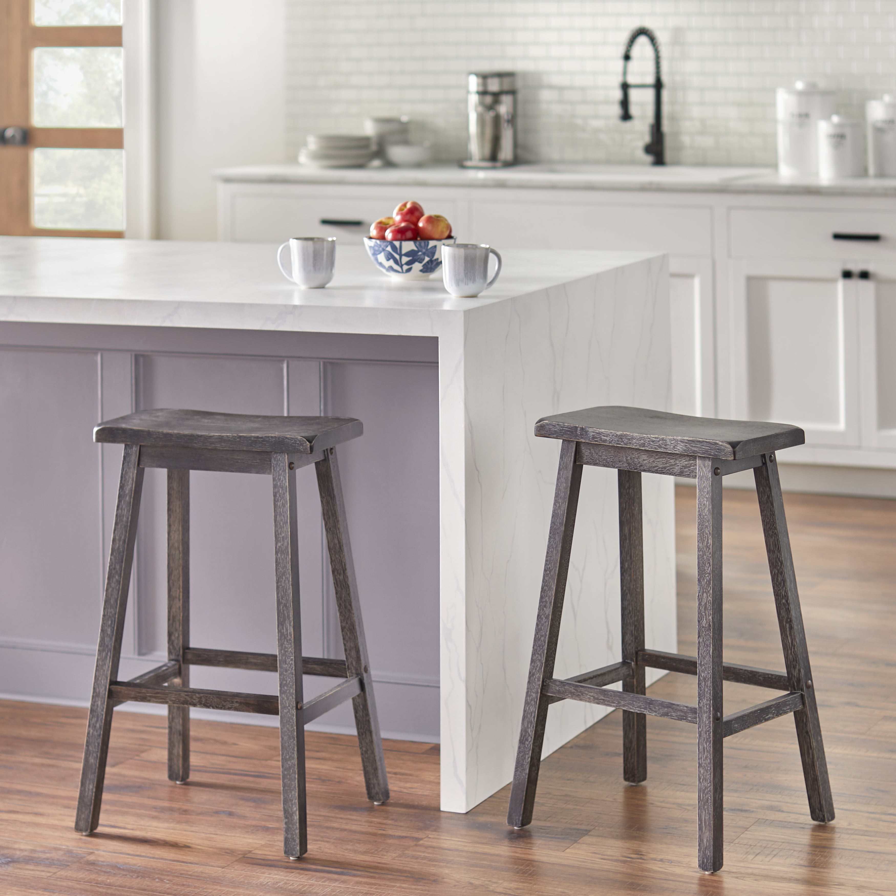 TMS Marney 24" Indoor Saddle Counter Stool, Set of 2, Weathered Gray