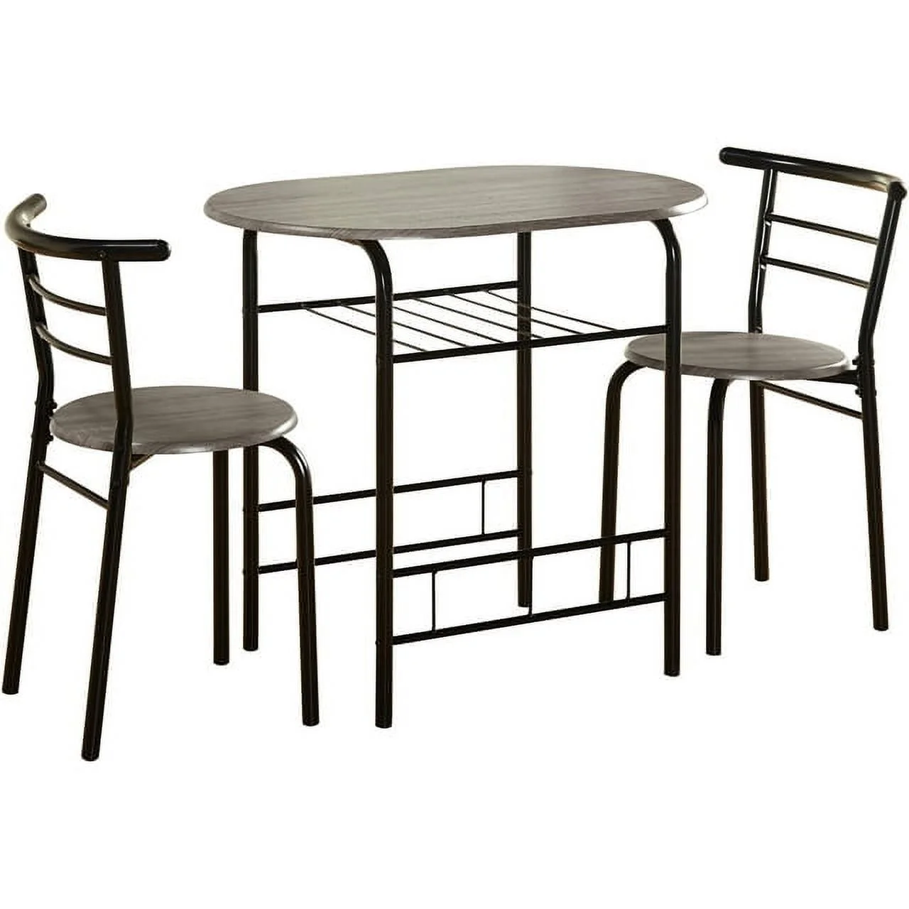 TMS 3-Piece Indoor Metal Bistro Dining Set, Includes Round Table and Chairs, Black/Gray
