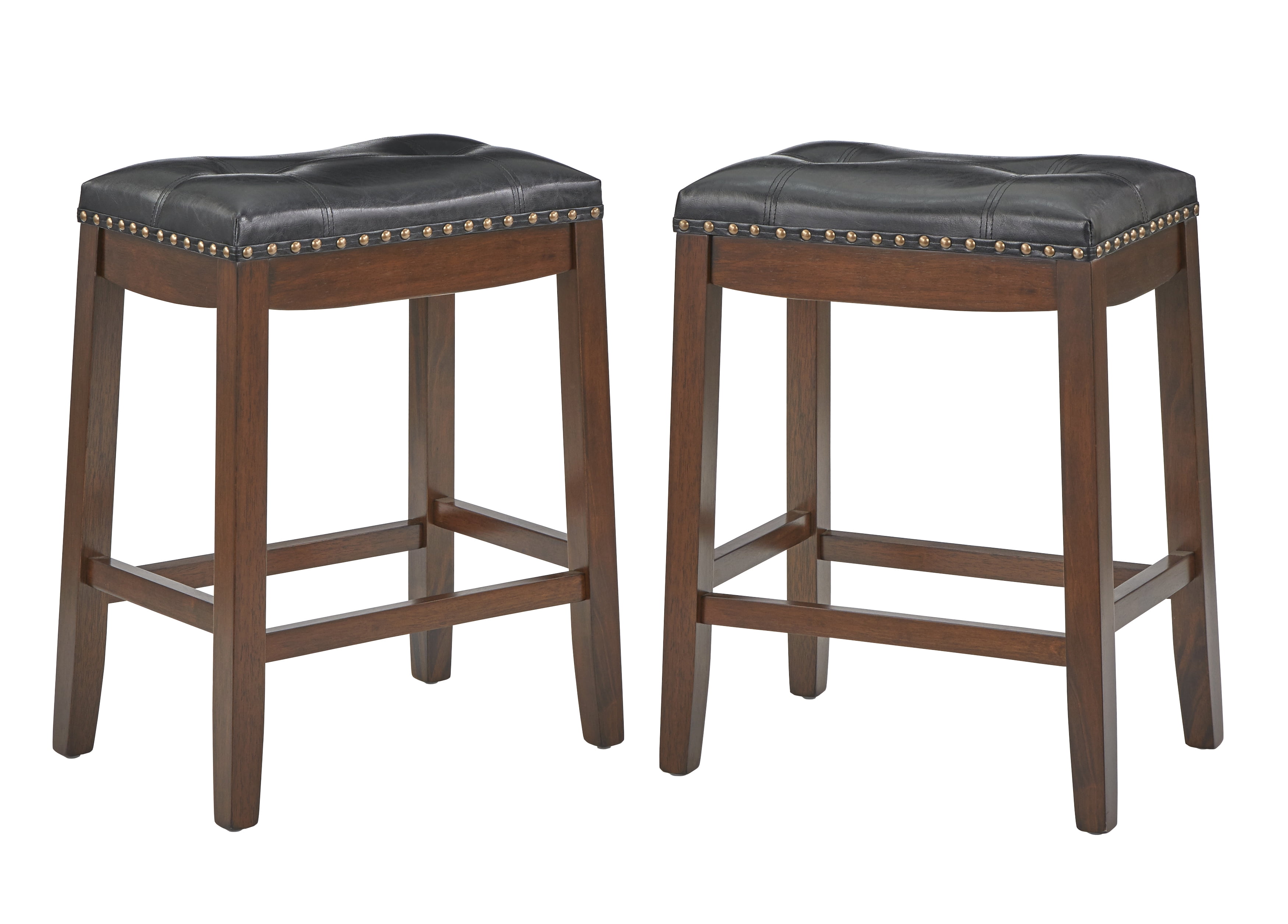 TMS 30" Biscoe Padded Saddle Bar Stool, Set of 2, Walnut/Black