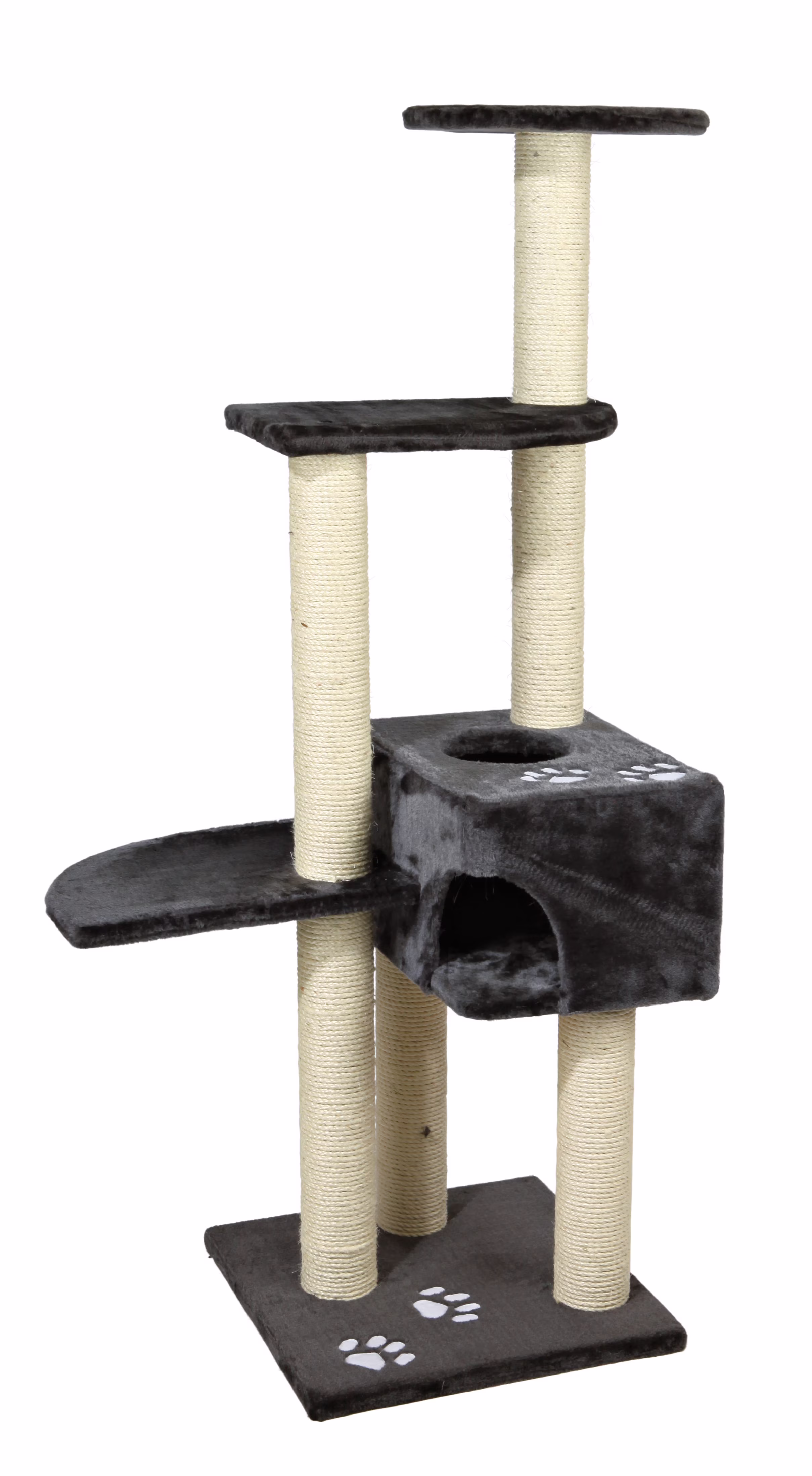 TRIXIE Alicante Plush & Sisal 3-Level 56" Cat Tree with Scratching Posts & Condo, Gray
