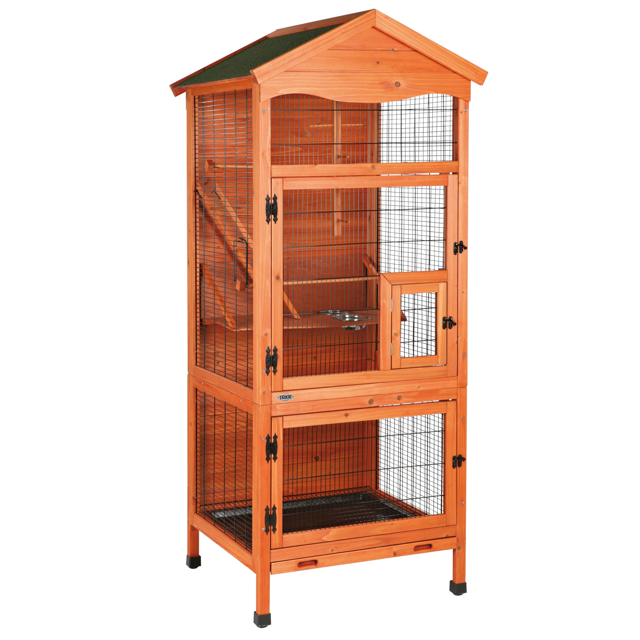 TRIXIE Large 70" Indoor-Outdoor Wooden Birdcage with 3 Front Doors & 2 Perches, Brown