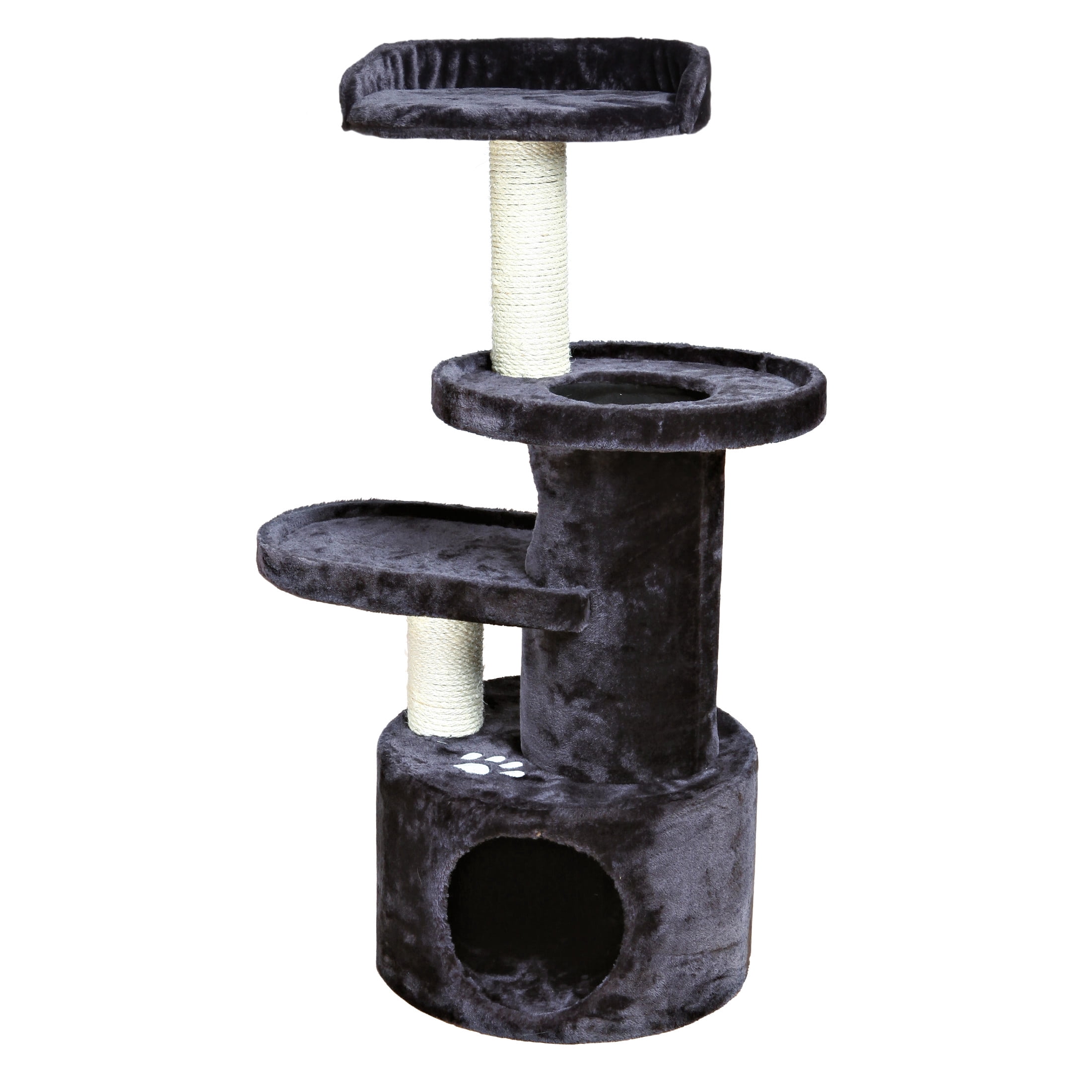 TRIXIE Oviedo Plush 3-Level 41" Cat Tree with Sisal Scratching Posts, Condo & Tunnel, Gray