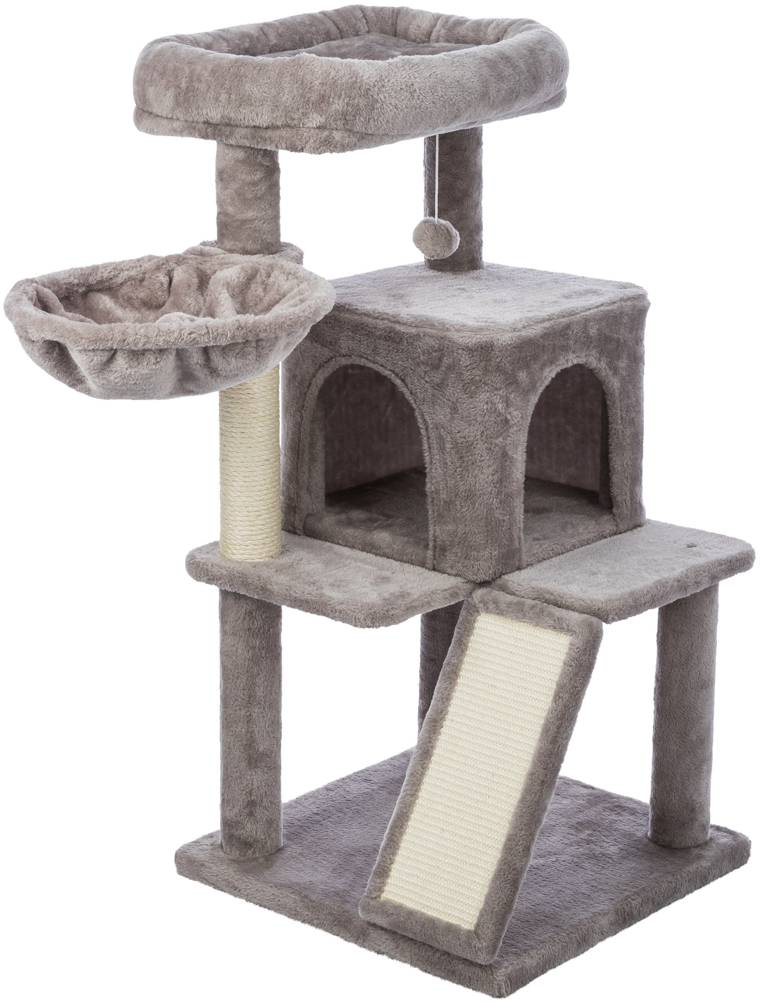 TRIXIE Pepito Plush & Sisal 2-Level 39.4" Cat Tree with Scratching Posts & Condo, Gray