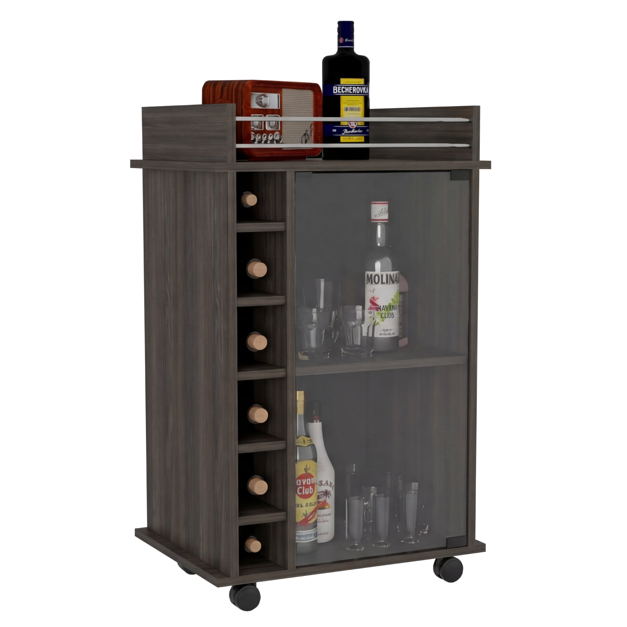 TUHOME Dukat Kitchen Bar Cart with Glass Door, Espresso