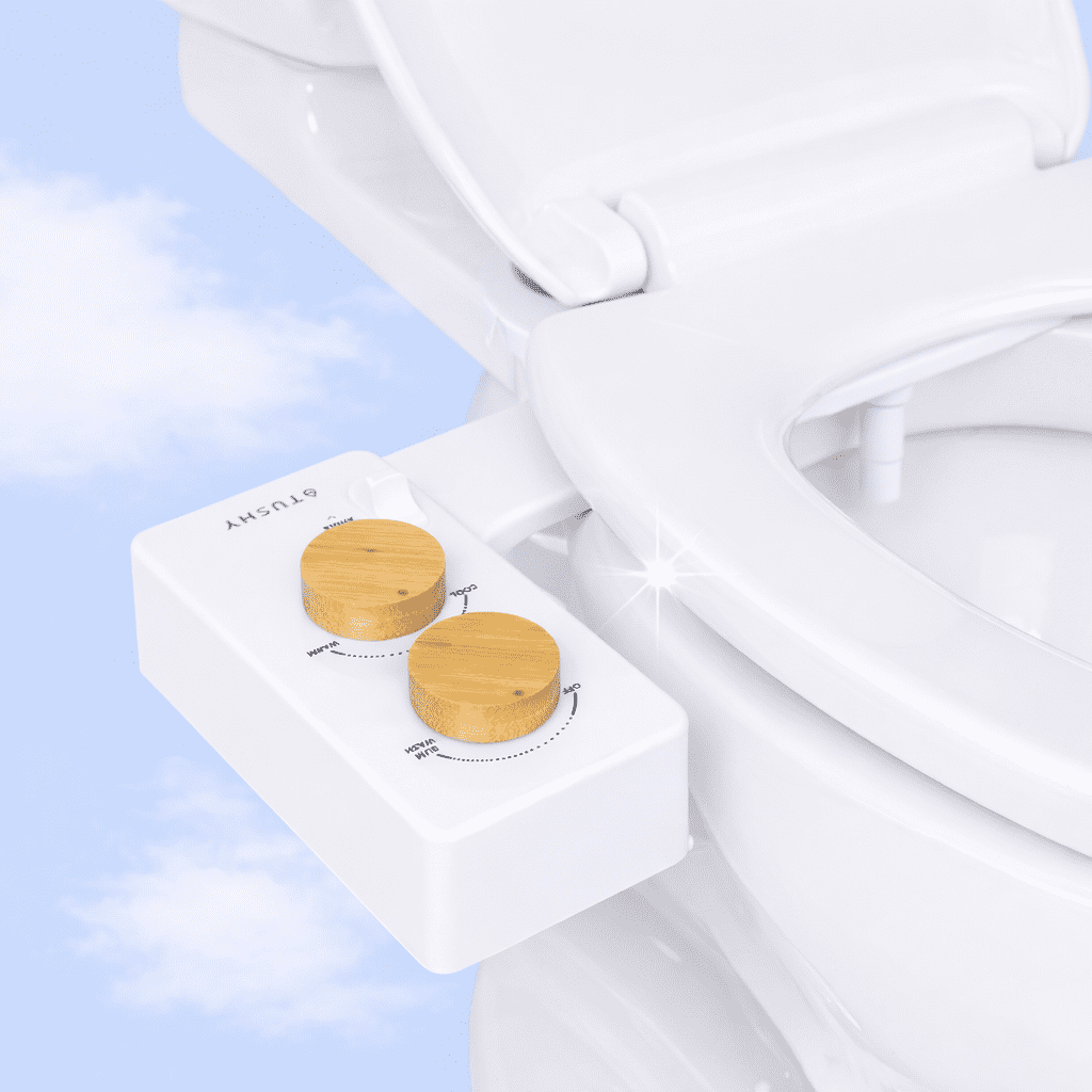 TUSHY Spa Self-Cleaning Warm Water Bidet Attachment, Adjustable Nozzle Angle, Pressure Control, Easy DIY Home Install, Requires Sink Access for Temperature Control, White/Bamboo