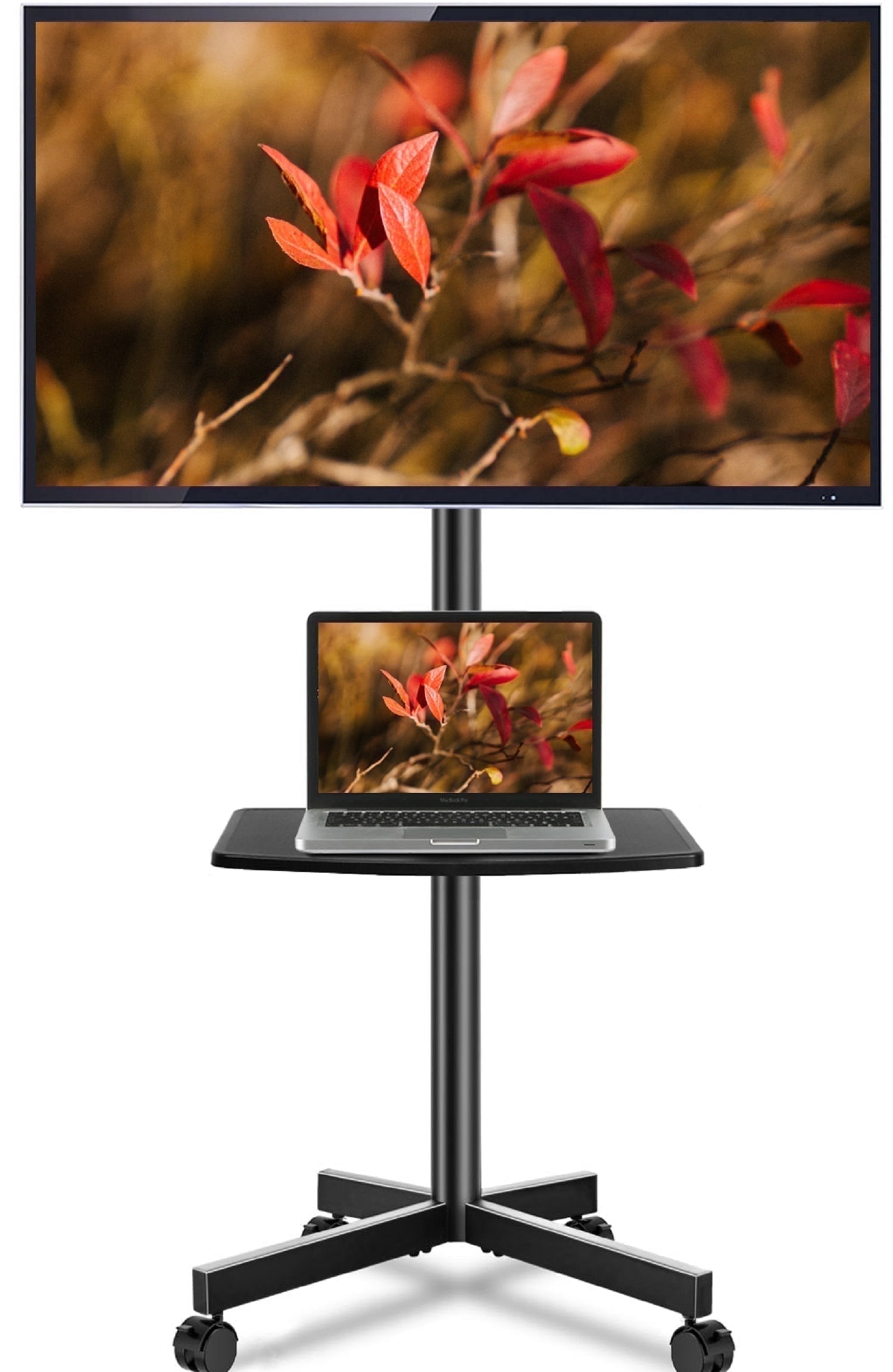 RTVR Modern Rolling TV Stand Mobile TV Cart for 32 to 65 inch Flat Panel TVs, Black