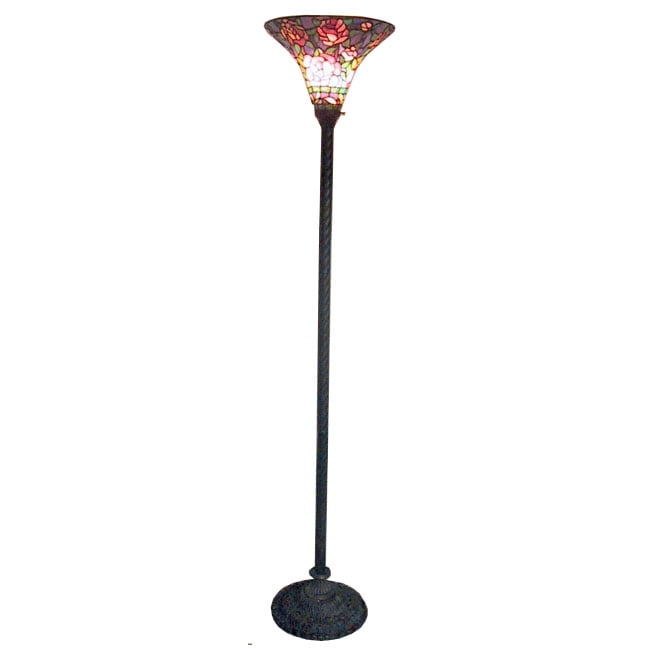 Tiffany-style Rose Torchiere Floor Lamp in Red, Yellow, Blue and Green