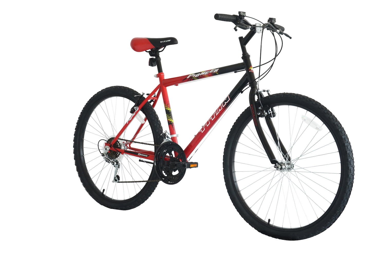 Titan Pioneer 18-Speed Men's Mountain Bike, Red