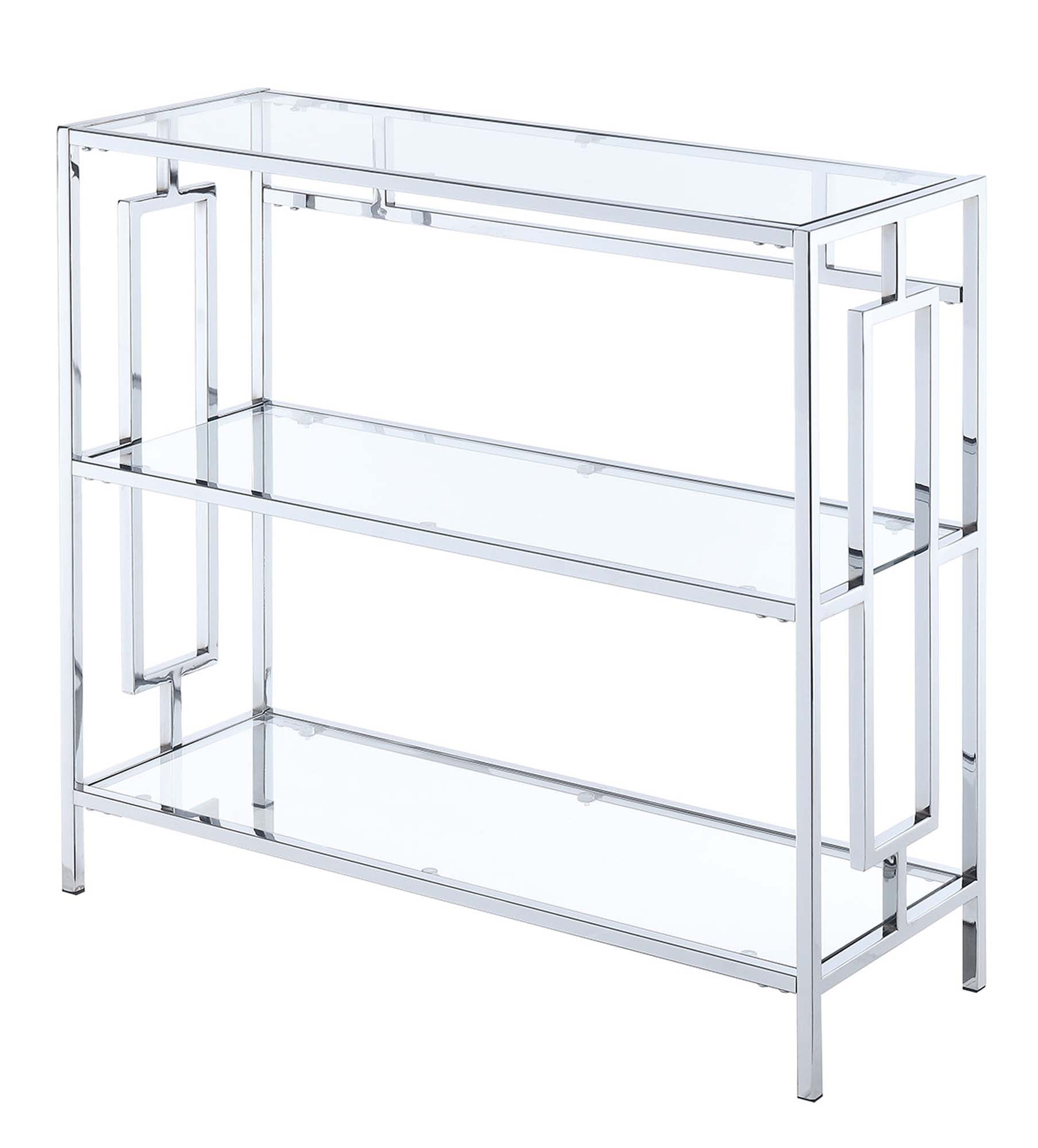 Town Square Three-Tier Bookcase in Clear Glass and Chrome Metal Frame