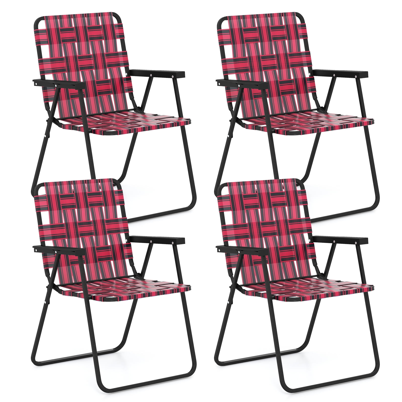 Topbuy Foldable Camping Chair with Heavy Duty Metal Frame, Red/Black Webbed