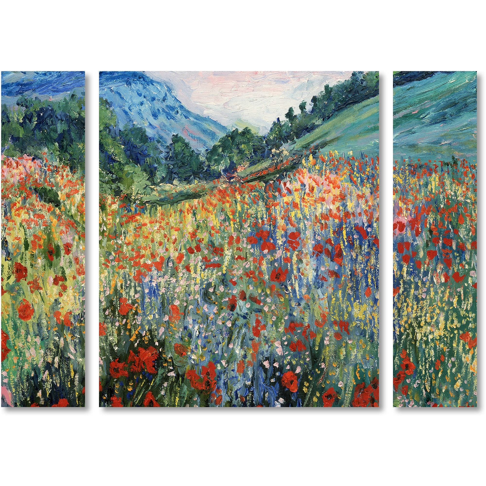 Trademark Fine Art "Field of Wild Flowers" Canvas Art by Masters Fine Art Three Panel Set