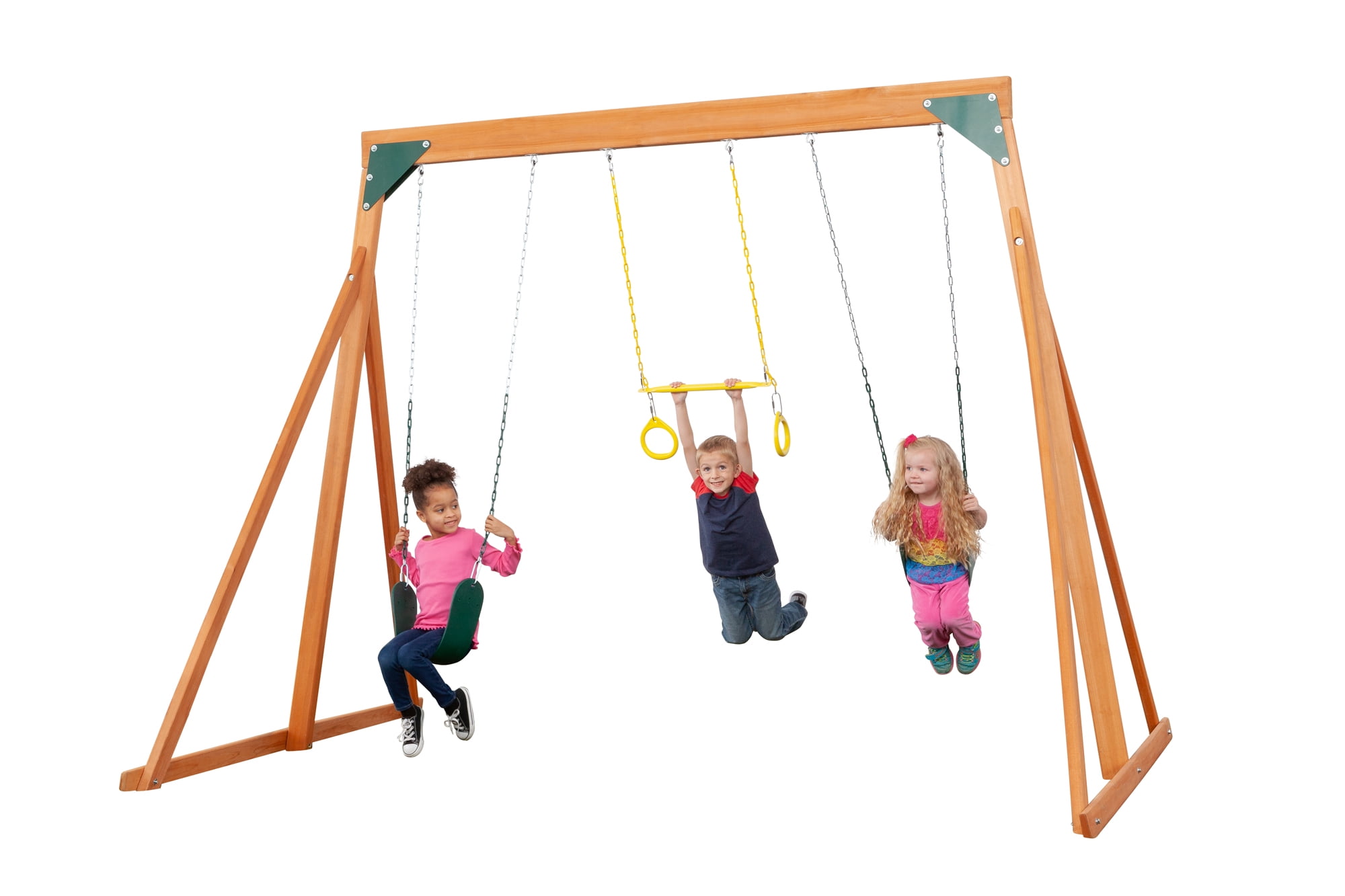 Trailside Cedar Swingset with Belt Swings and Trapeze Bar, All Wood, Hardware, and Assembly Instructions Included