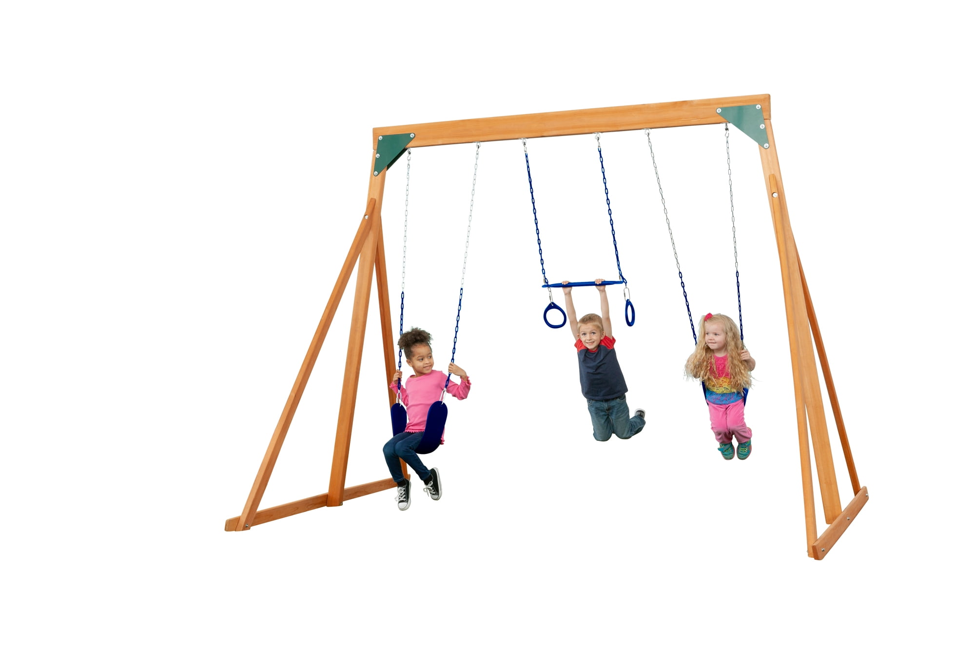 Trailside Cedar Swingset with Belt Swings and Trapeze Bar, All Wood, Hardware, and Assembly Instructions Included