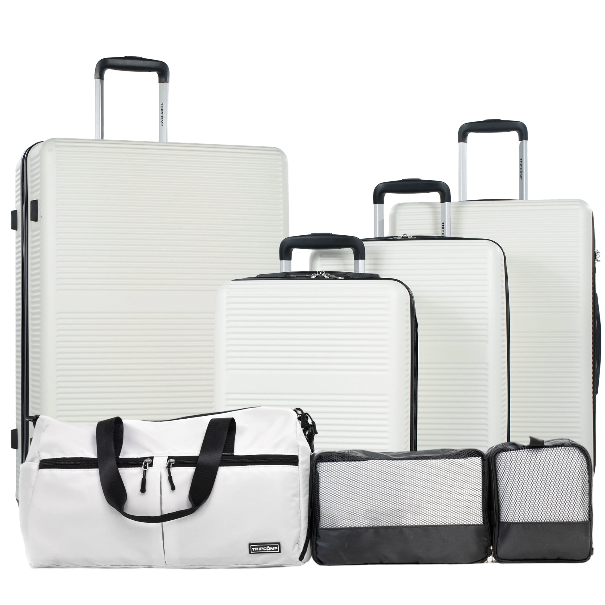 Tripcomp 7-Piece Hardside Luggage Set with TSA Lock Lightweight ABS+PC Suitcase (16/20/24/28 Inch) with 360° Silent Spinner Wheels, Duffel Bag and 2 Packing Cubes (White)