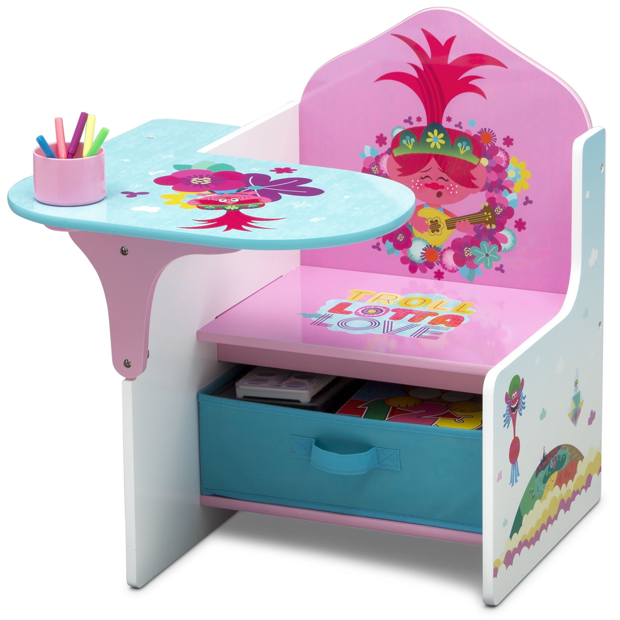 Trolls World Tour Chair Desk with Storage Bin by Delta Children, Greenguard Gold Certified