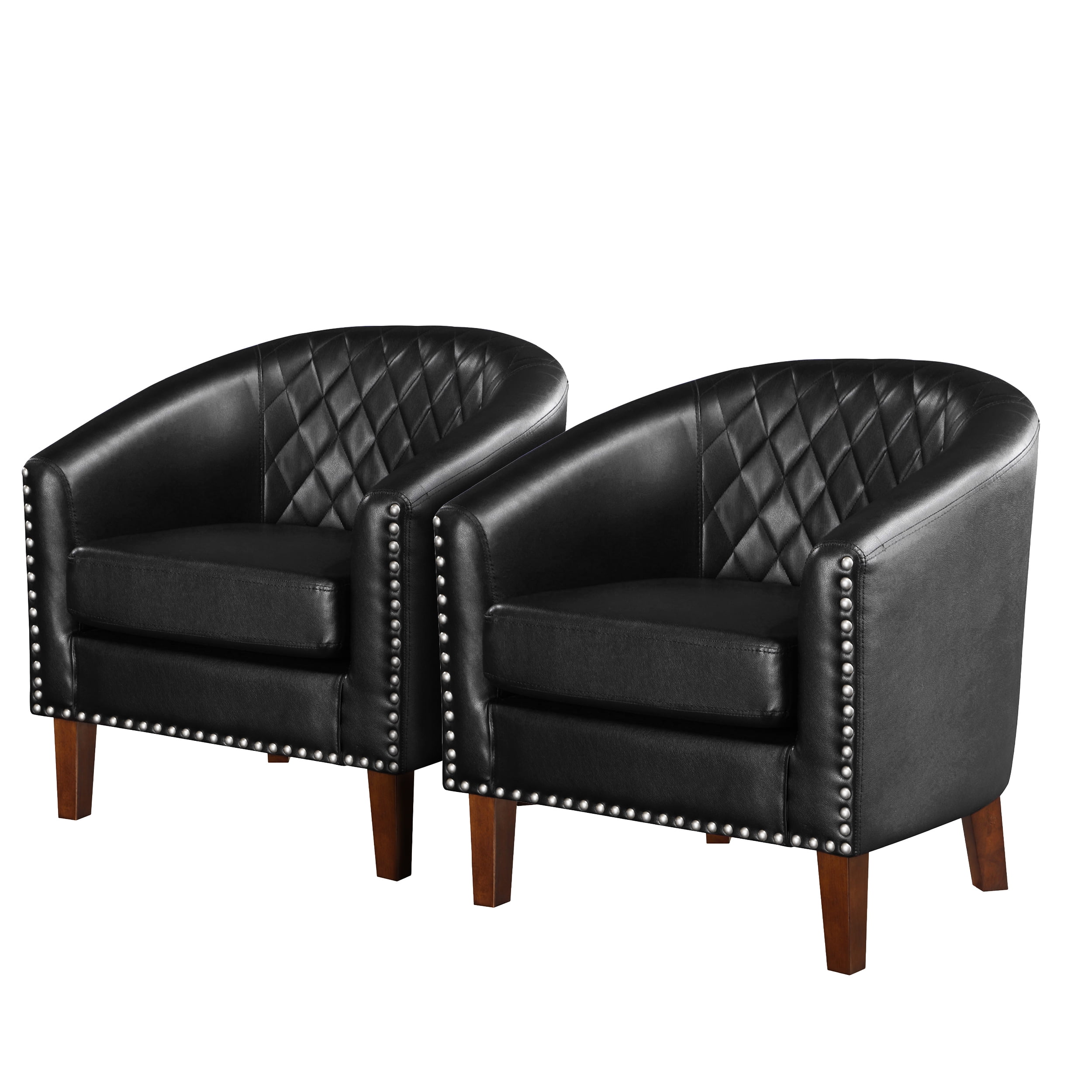 TrumanPick Accent Chair, Comfy Barrel Chair Set of 2 Faux Leather Cozy Reading Armchair for Living Room, Black